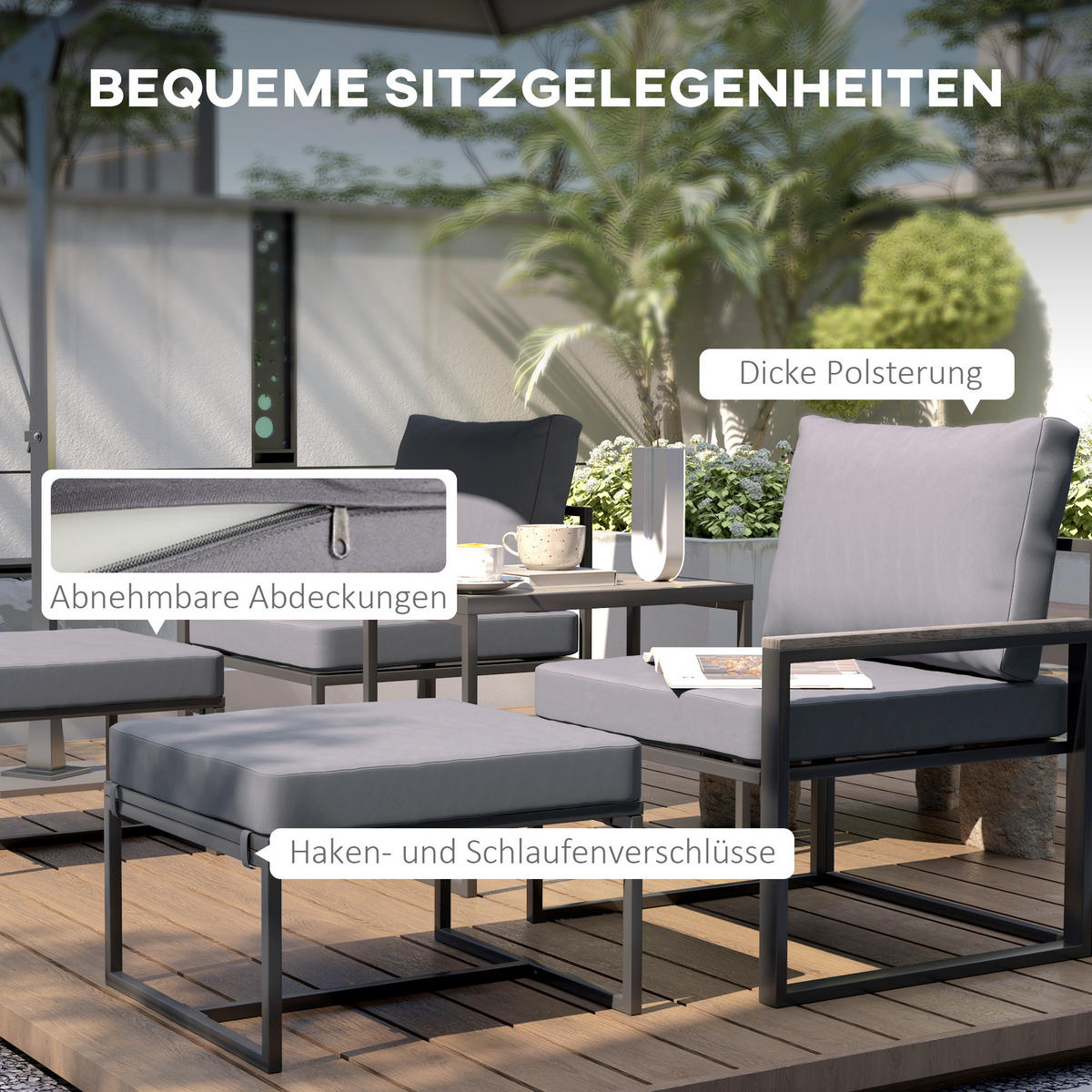 GARTENMÖBEL-SET 2 Personen - Grau, Metall - Outsunny