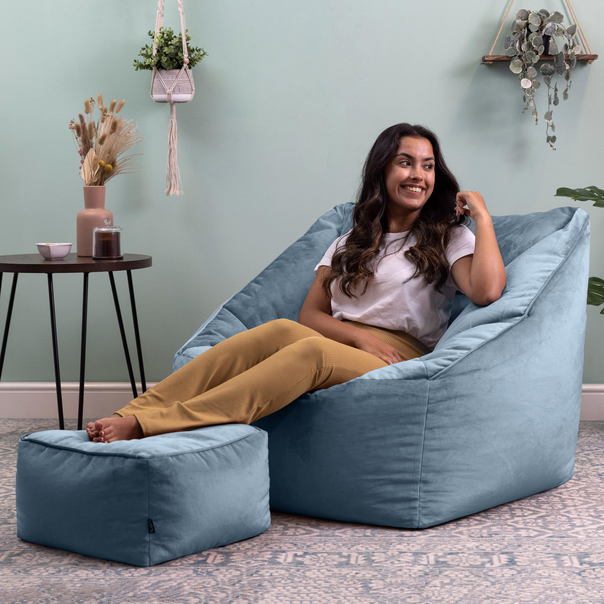SITZSACK Sessel mit Sitzpouf - Hellblau, Kunststoff (100/80/80cm) - icon
