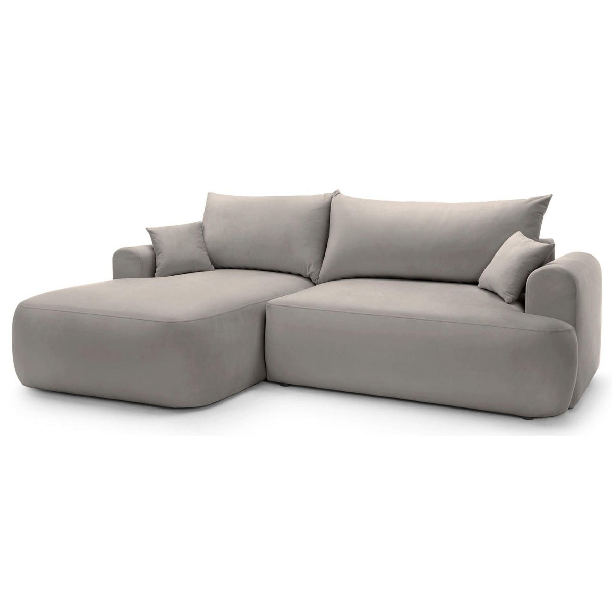 ROHOVÁ pohovka Ovo světle růžová s vodoodpudivým sametovým potahem - černá/světle šedá, textil/plast (260/165cm) - Selsey
