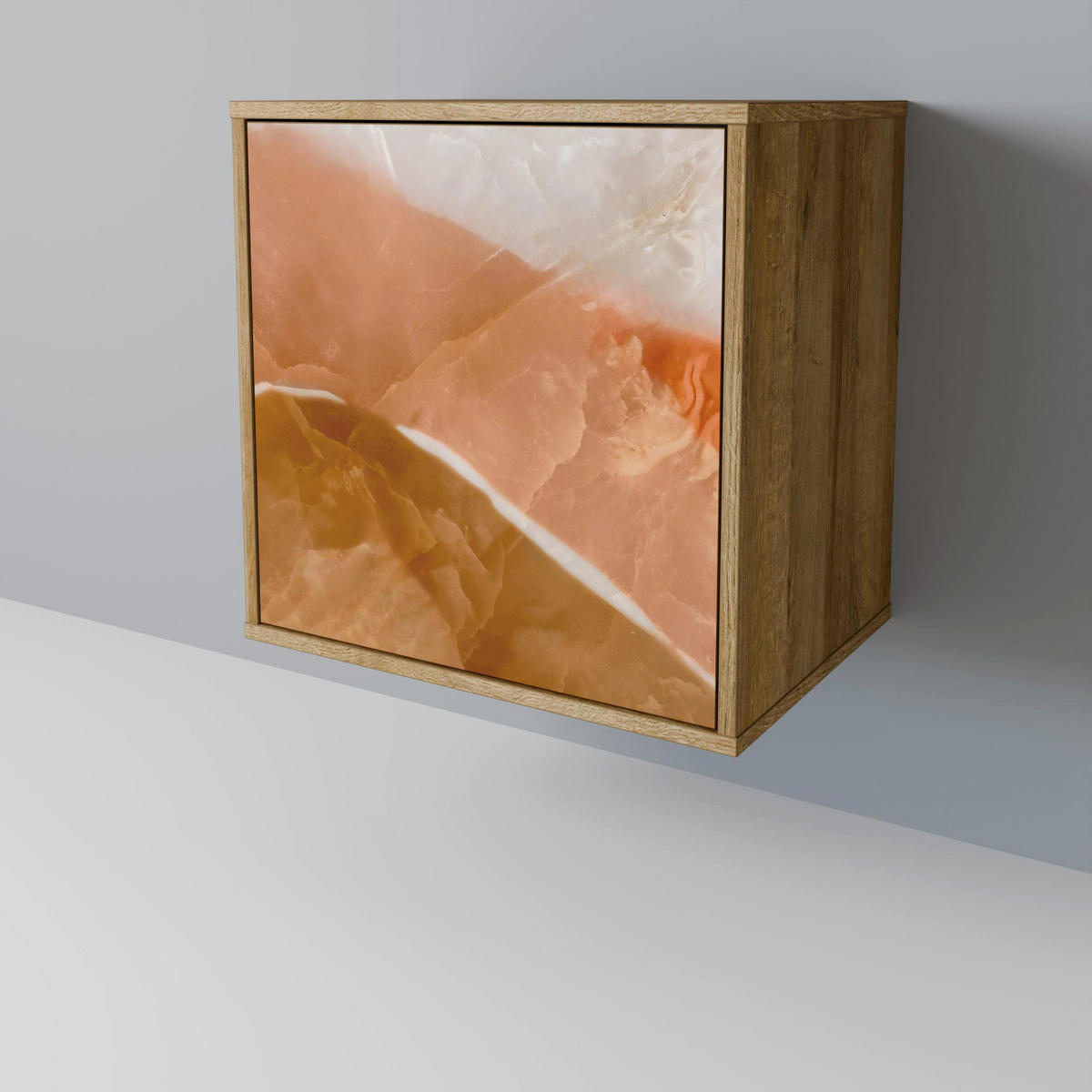 SIDEBOARD SANDHILLS SPLENDOUR, Eichefarben, 57,5x42x67,5 cm, Schwarze Metall-Rahmenfüße - Eichefarben/Multicolor, Holzwerkstoff/Metall (57.5/67.5/42cm) - SpaceRebels