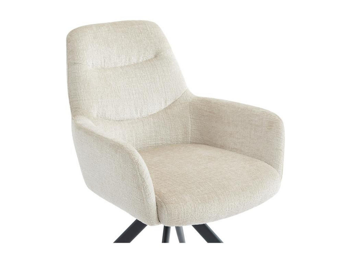 STUHL mit Armlehnen 6er-Set - Strukturstoff & schwarzes Metall - Cremefarben - JENANE - Creme, Textil (66/89/60cm) - Vente-Unique