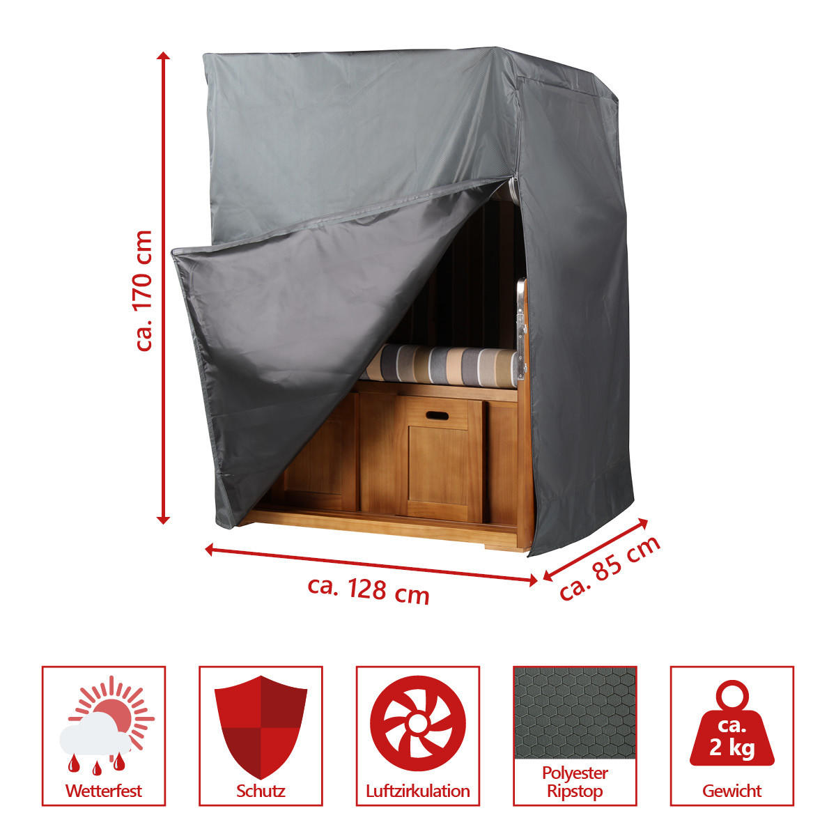 STRANDKORB Schutzhülle Prestige Protect - Größe L - Dunkelgrau, Kunststoff (128/170/85cm) - bene living