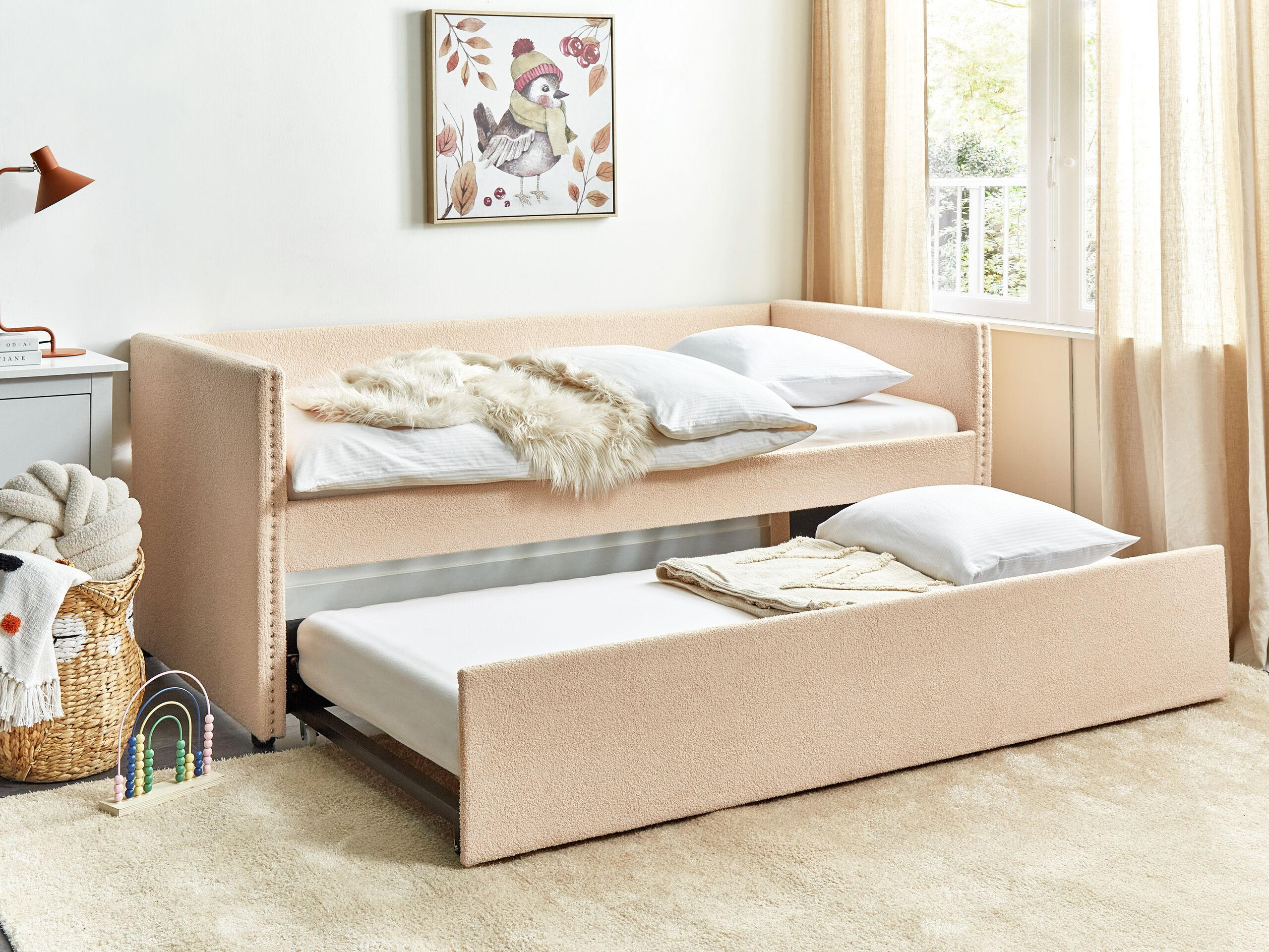 AUSZIEHBETT 90x200 cm Rosa Troyes - Pink, Textil (90/200cm) - Beliani