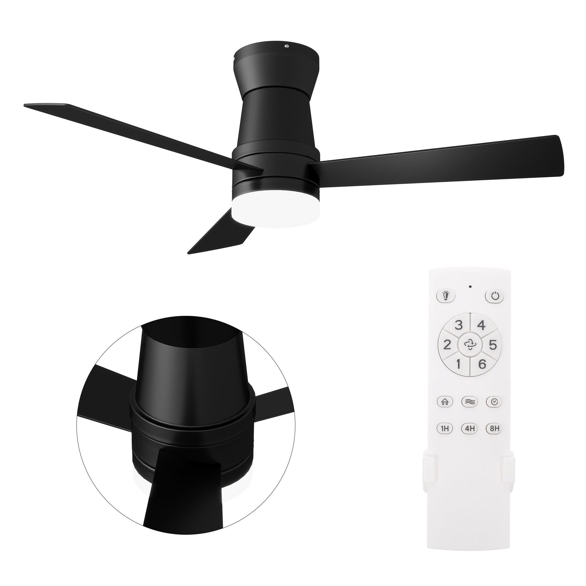 DECKENVENTILATOR mit LED-Licht, 106.6 cm, Weiß, 6 Stufen & Timer - Schwarz, Metall (106.6/106.6/29cm) - EuroLiving