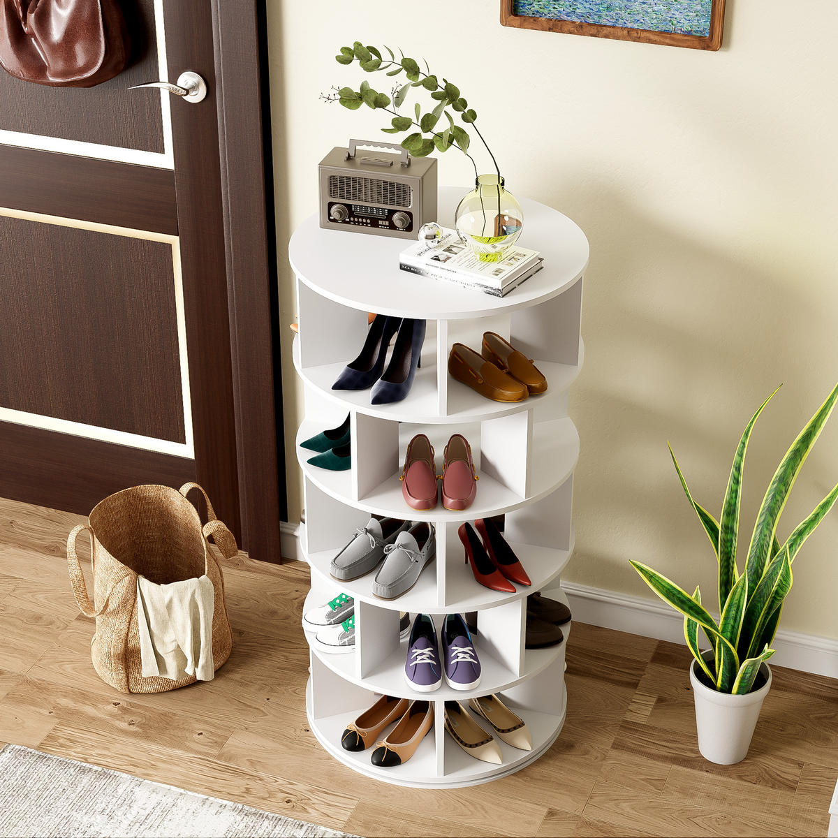 SCHUHREGAL drehbar Weiß rund 5 Ebenen 115cm modern - Weiß, Holzwerkstoff (60/115/60cm) - FLIEKS