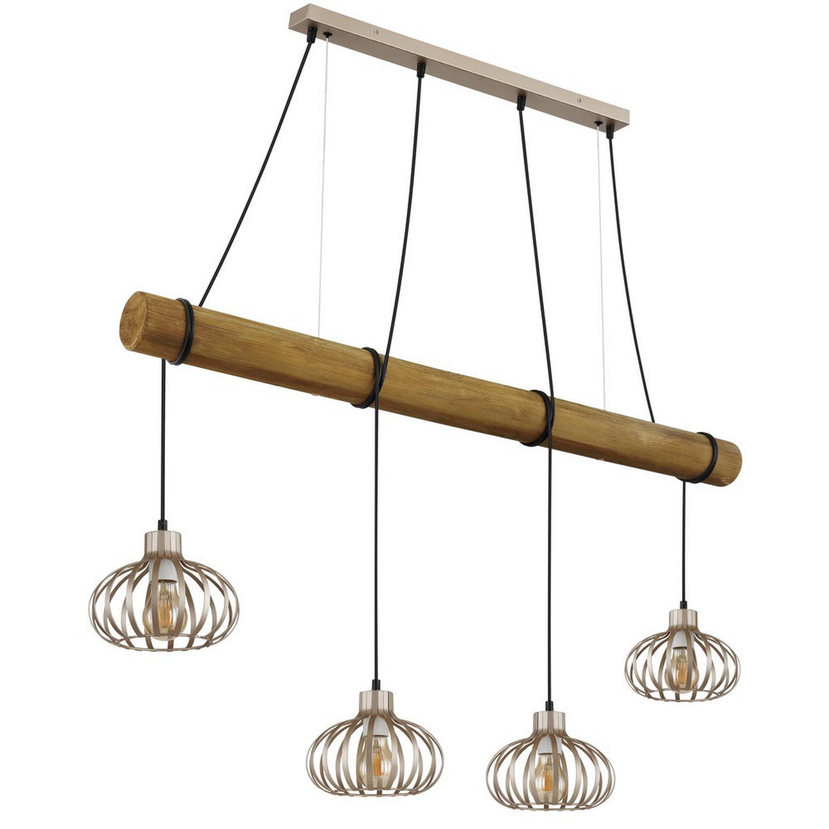 PENDELLEUCHTE CALDWELL Braun, 4-flammig, höhenverstellbar - Beige, Holz (125/20/150cm) - Globo Lighting