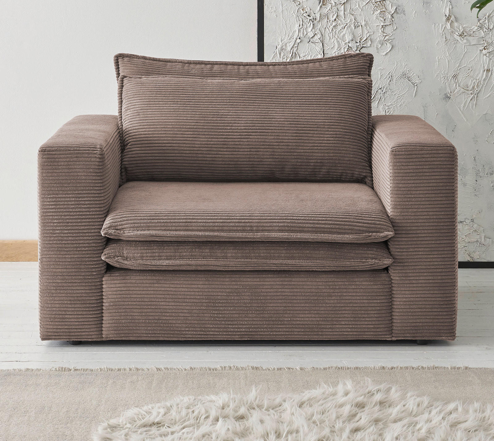 LOVESEAT braun Cord, Loungesessel 125 cm - Beige/Braun, Holz/Kunststoff (125/83/91cm) - Furn.Design