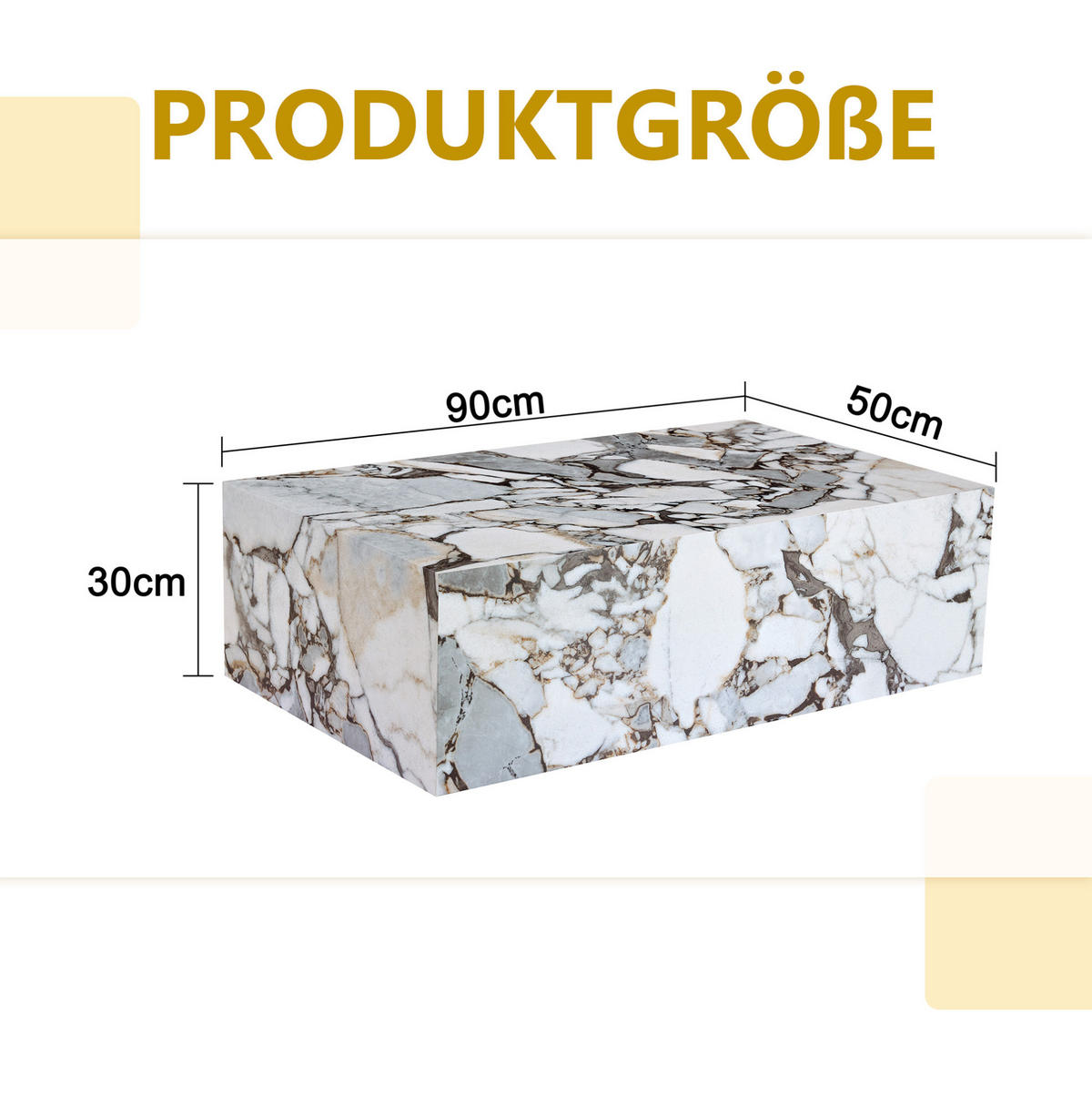 COUCHTISCH aus MDF 90x50x30 cm in Weißer mit Marmorimitat-Textur - Weiß, Holzwerkstoff (90/50/30cm) - Modfu