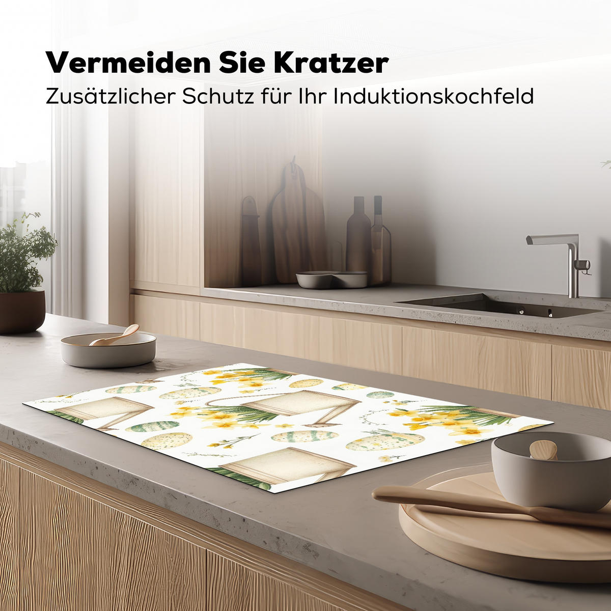 HERDABDECKPLATTE Gießkanne - Blumen - Eier Induktionsschutz 81.6x52.7 cm - Weiß, Kunststoff (81.6/52.7/0.2cm) - MuchoWow