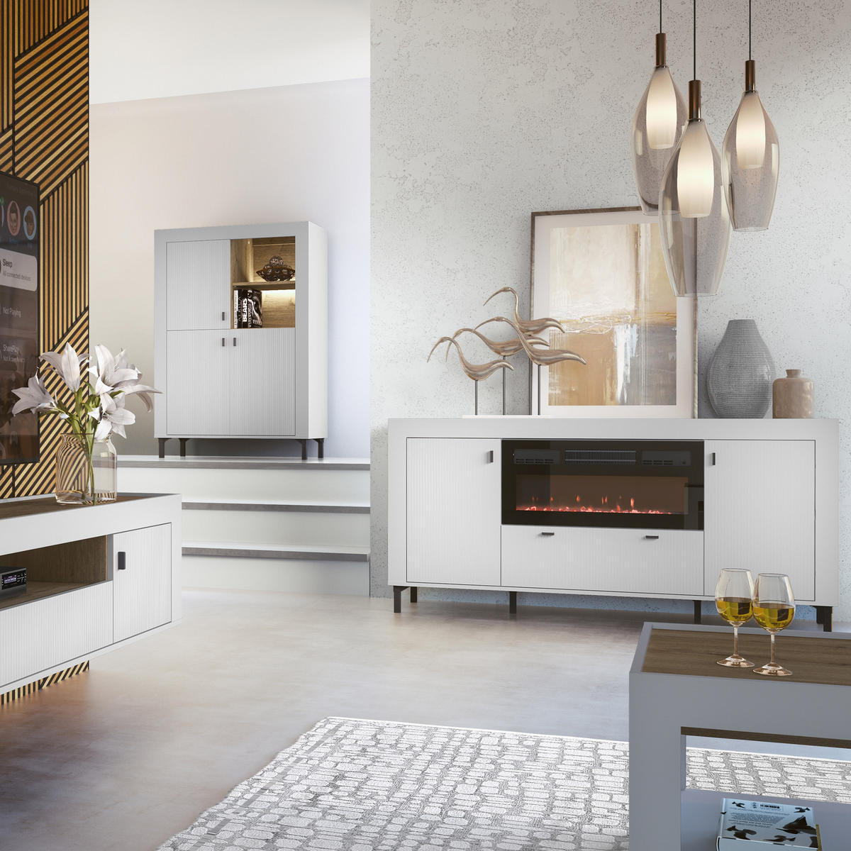 VITRINE Monta mit 2 Türen und LED-Beleuchtung, Weiß - Weiß, Holzwerkstoff (60/194/40cm) - Beautysofa