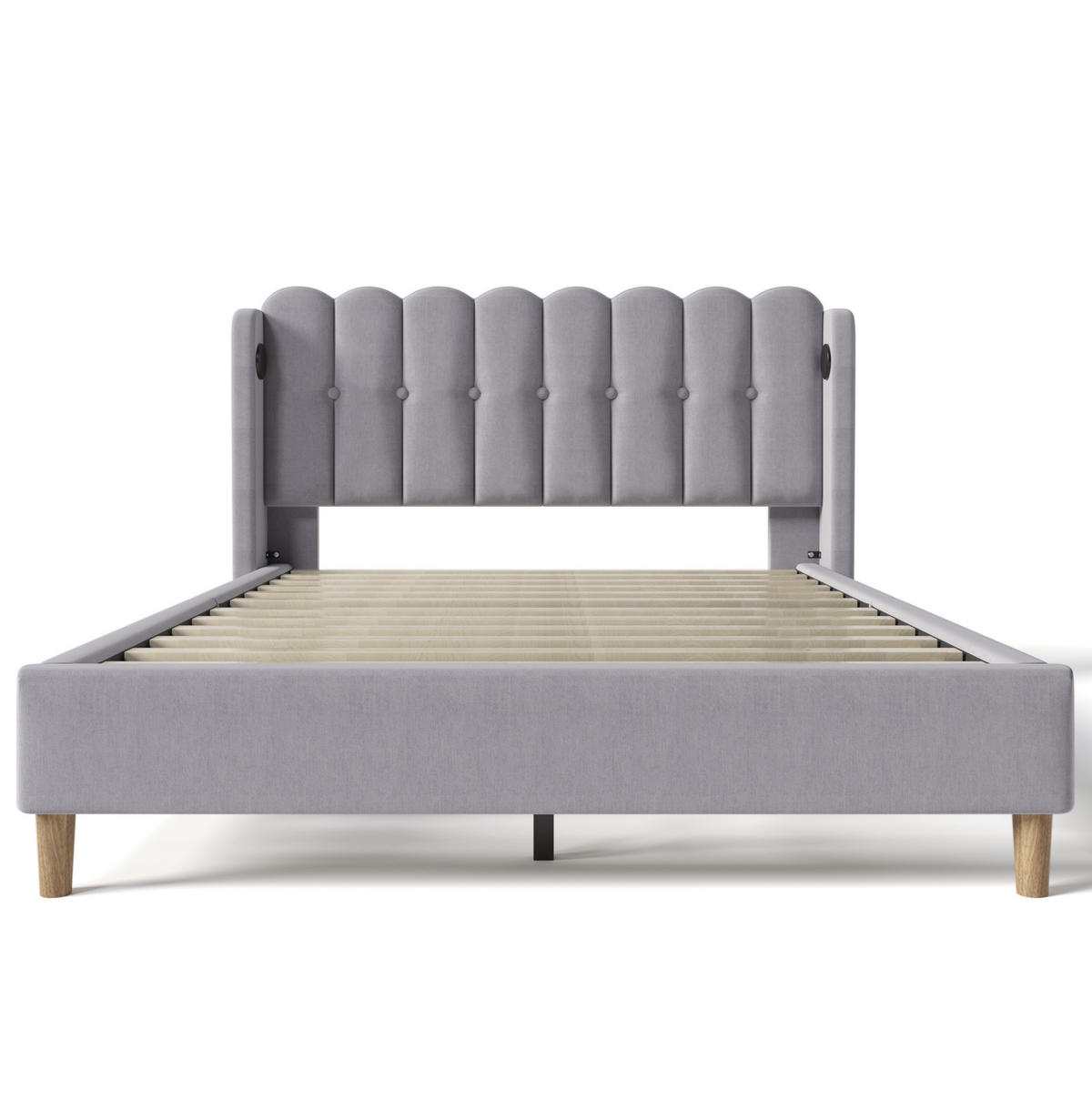 POLSTERBETT mit Leinenbezug 160x200 cm Grau mit USB- und Typ-C-Ladeanschlüssen - Grau, Textil (160/200cm) - IVMEU