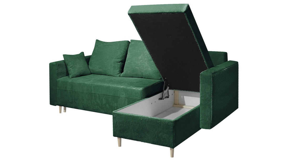 ECKSOFA OTTO mit Bettkasten und Schlaffunktion L-Form, Ottomane Universal - Grün, Textil (230/145cm) - Marpur
