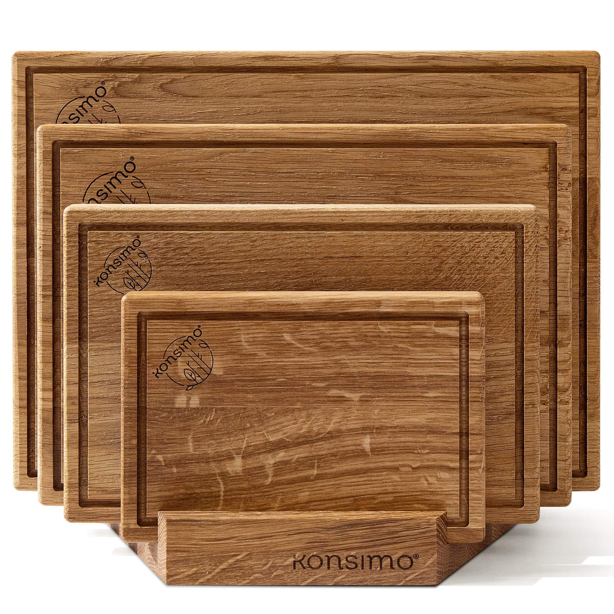 SCHNEIDEBRETT Set mit Halter Hemero 4tlg - Eichefarben, Holz (40/8cm) - KONSIMO®