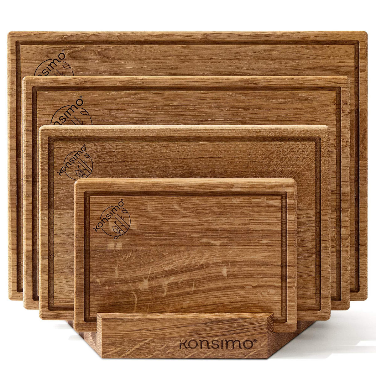 SCHNEIDEBRETT Set mit Halter Hemero 4tlg - Eichefarben, Holz (40/8cm) - KONSIMO®