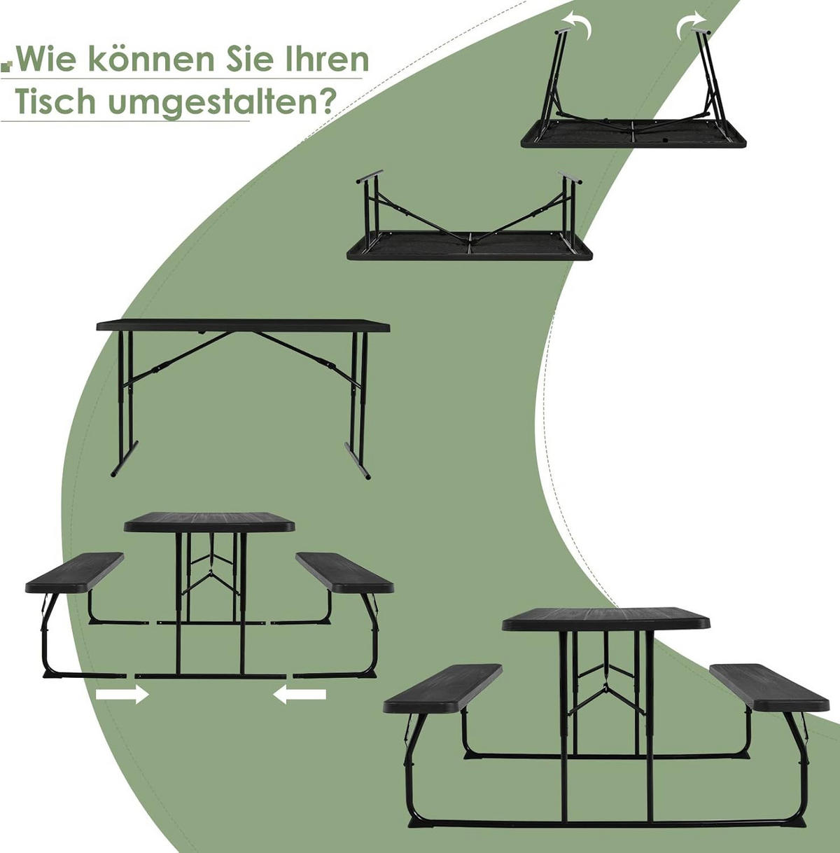 PICKNICKTISCH Klappbarer Schwarz - Schwarz, Metall - COSTWAY