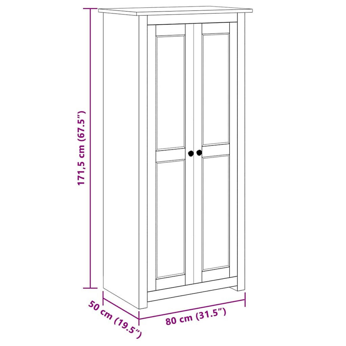 KLEIDERSCHRANK GRAU 80X50X171,5 CM KIEFERNHOLZ PANAMA - Grau, Holz (50/171.5/80cm) - vidaXL
