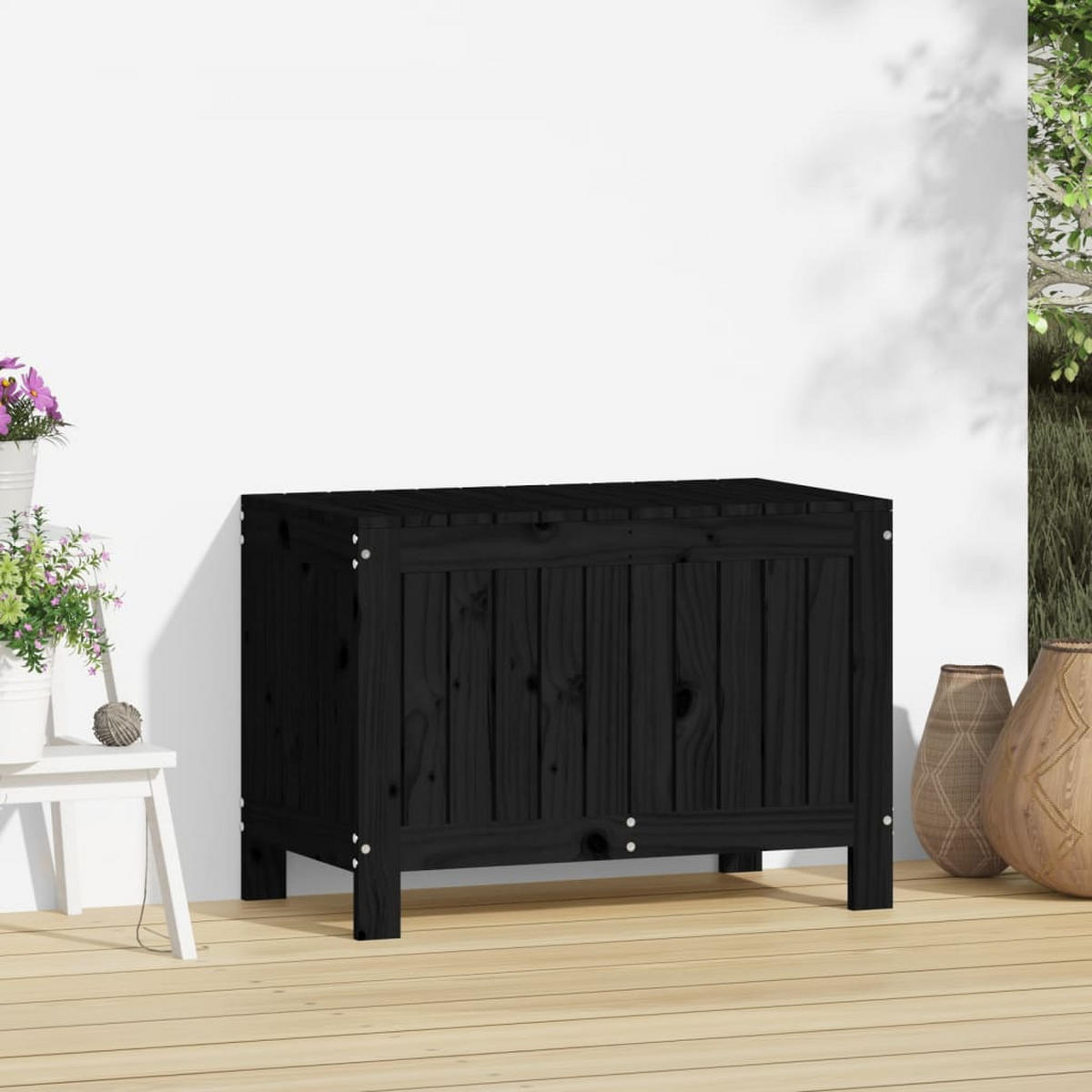 GARTENTRUHE Schwarz 76x42,5x54 cm Massivholz Kiefer - Schwarz, Holz (76/54/42.5cm) - furnicato