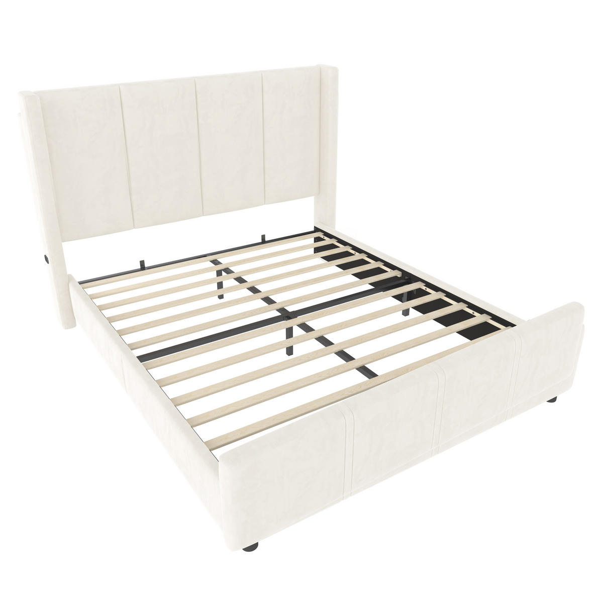 POLSTERBETT 160/200 cm DE-03565, mit hohem Kopf- und Fußteil, in Beige - Beige, Metall (160/200cm) - ComfortXL