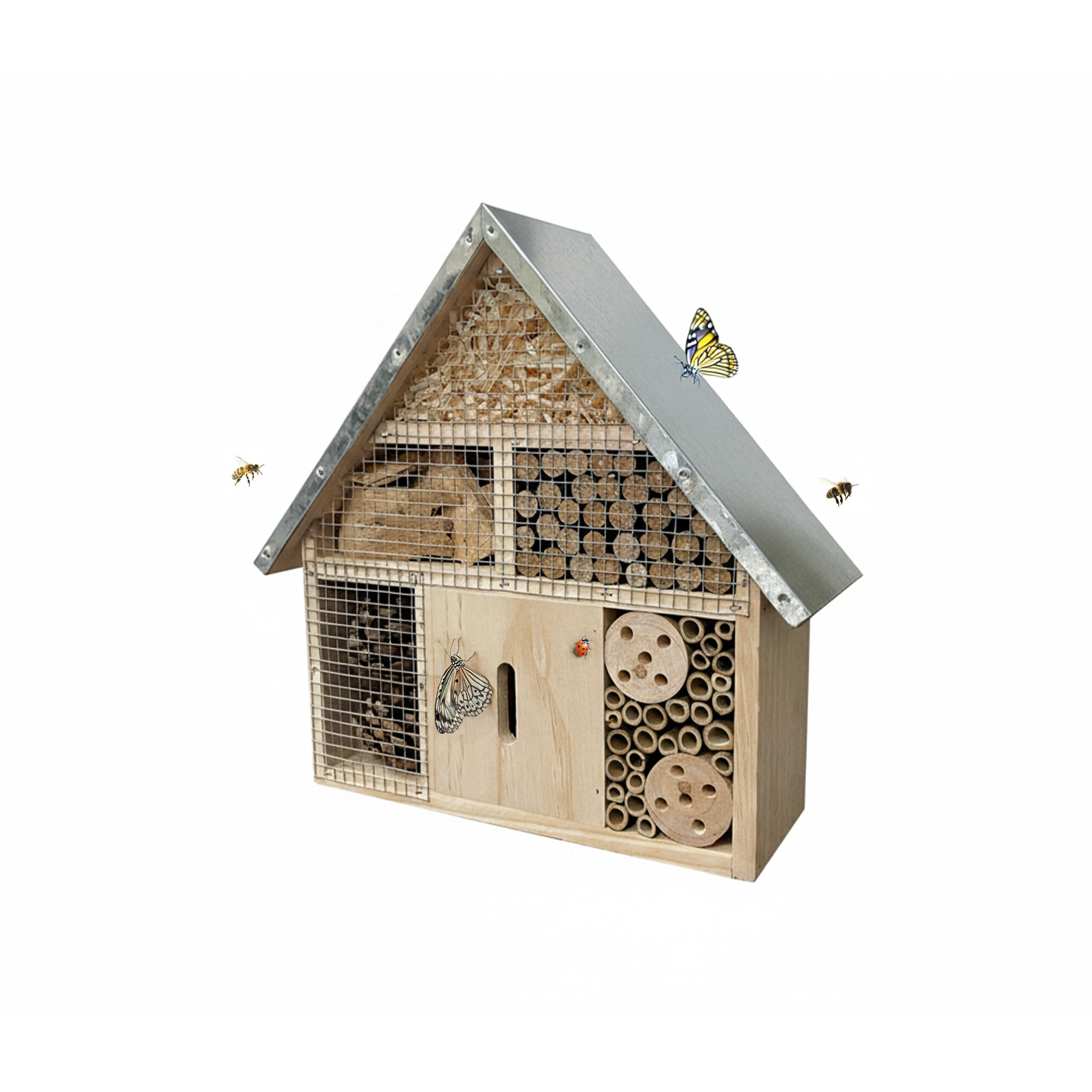 INSEKTENHOTEL - Hellbraun, Holz/Metall (30/28/9cm) - Relaxdays