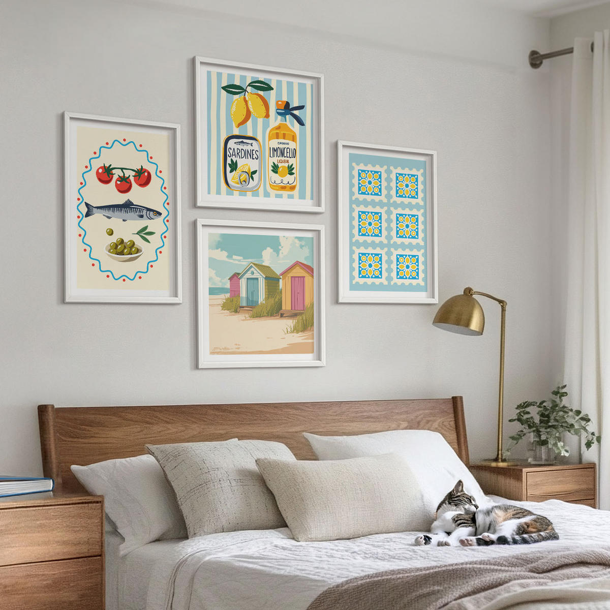 BILDER SET 4er Set - 50x50 cm & 40x60 cm Weißer Rahmen - Illustrationen der mediterranen Küche - Weiß, Kunststoff (50/50cm) - TULUP