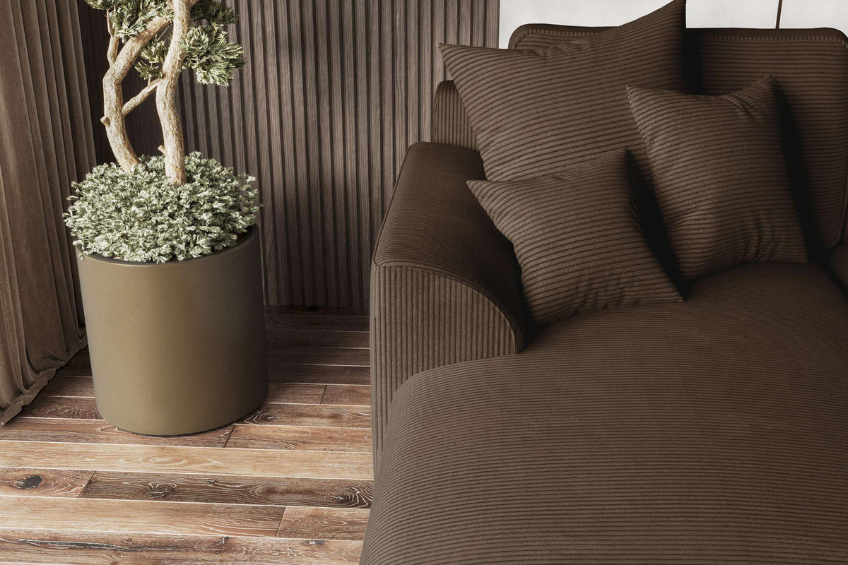 ECKSOFA GUSTO Cordstoff Braun Links inkl. Schlaffunktion - Chromfarben/Braun, Kunststoff/Textil (295/194cm) - 99rooms