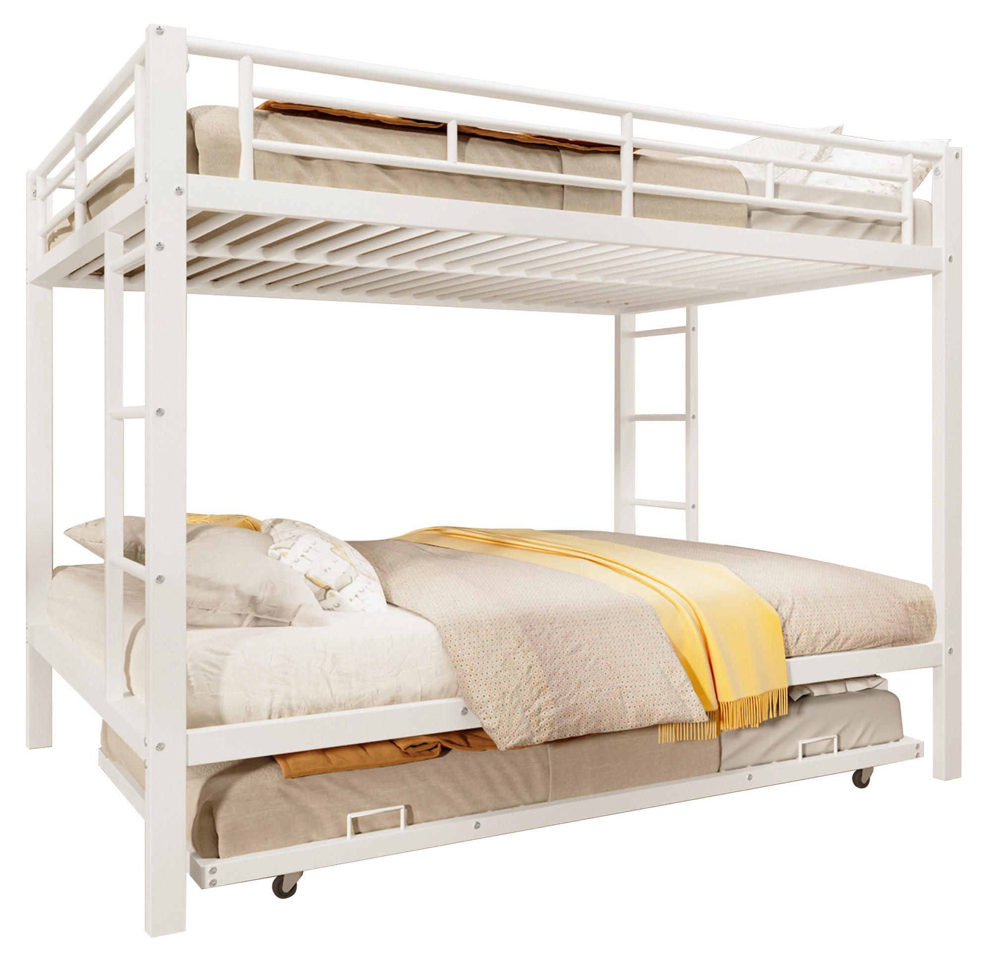 ETAGENBETT 140/200 cm aus Metall mit Ausziehbett in Weiß - Weiß, Metall - BEAOK
