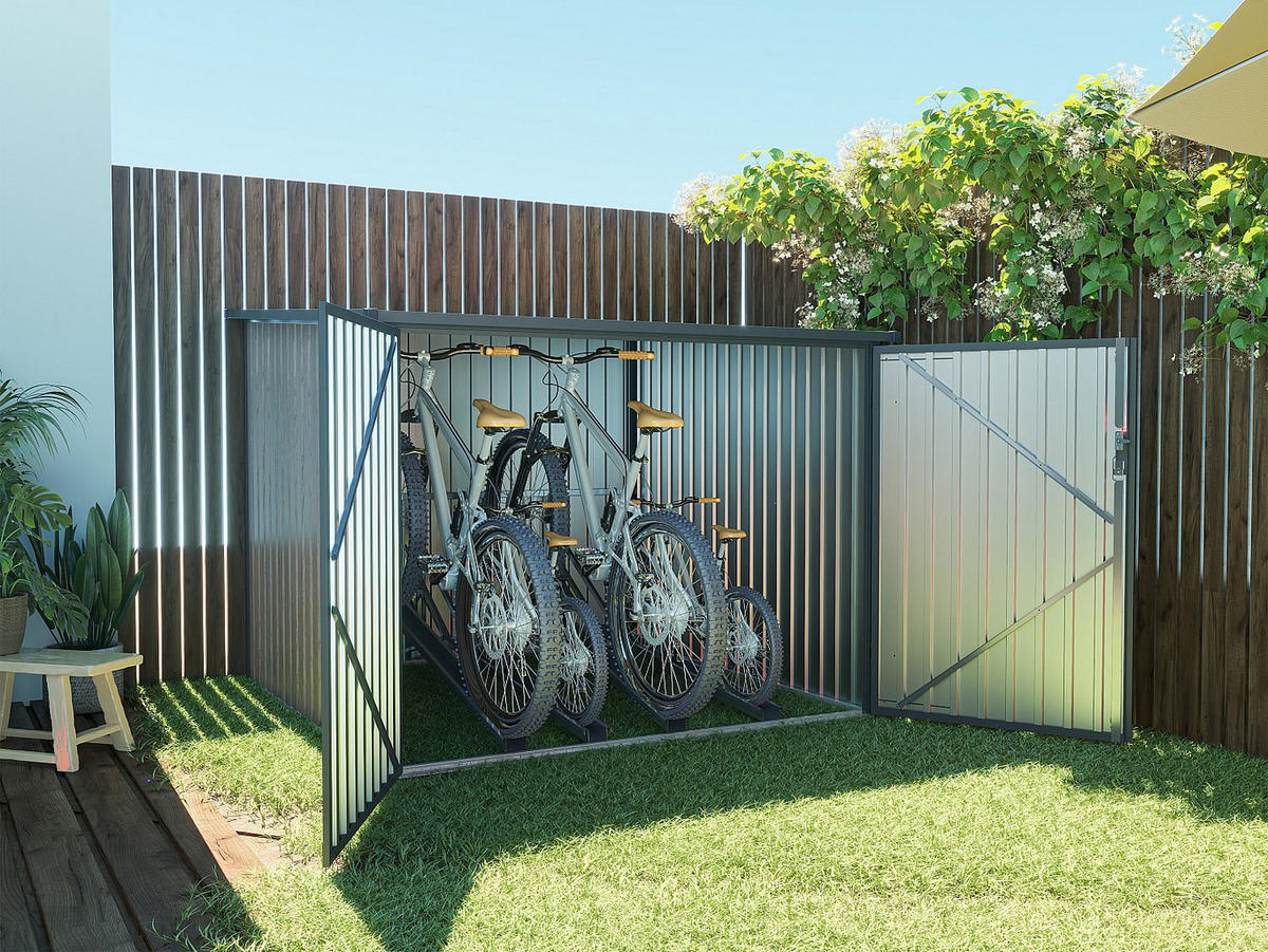 METALL-FAHRRADUNTERSTAND aus verzinktem Stahl - Holz-Optik - 4 m² für 4 Fahrräder - NIKI - Taupe, Metall (189/142/189cm) - Vente-Unique