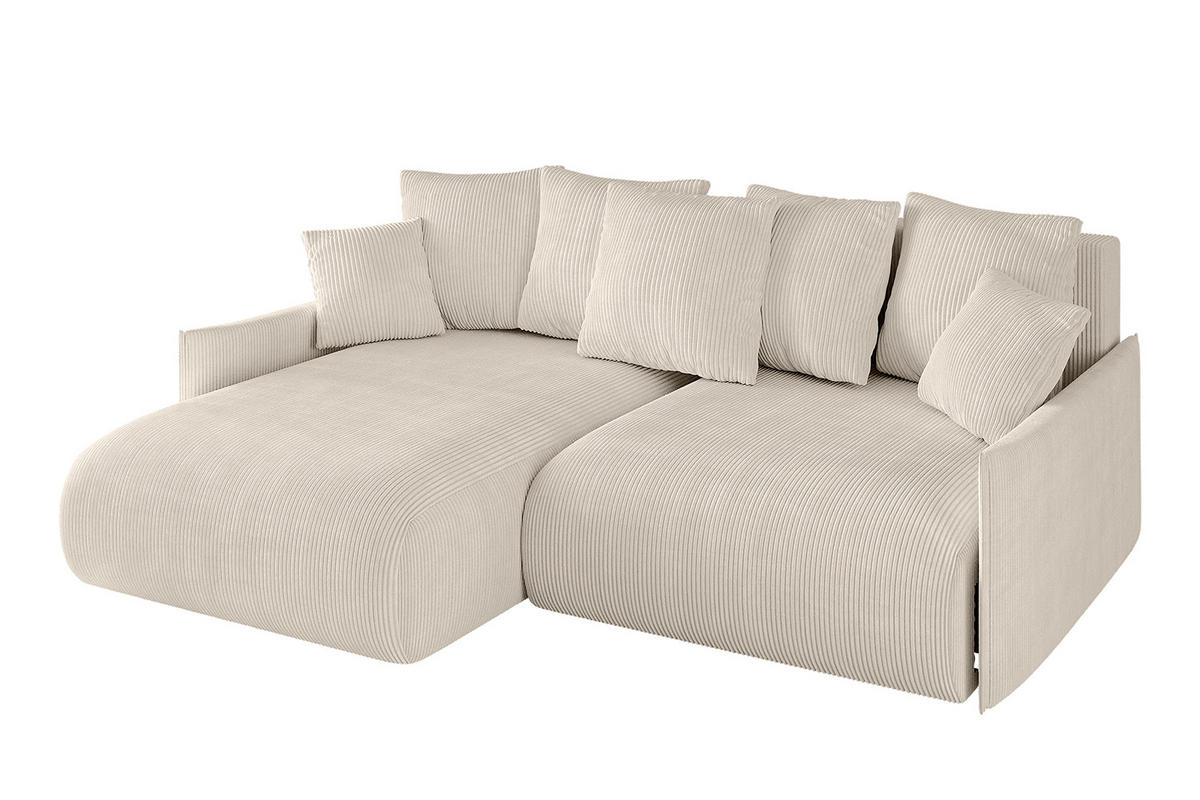 ECKSOFA mit Schlaffunktion und Bettkasten ONESK-L -v1 208x165x40 Beige Cord - Beige, Holzwerkstoff/Kunststoff (208/165cm) - ALTDECOR