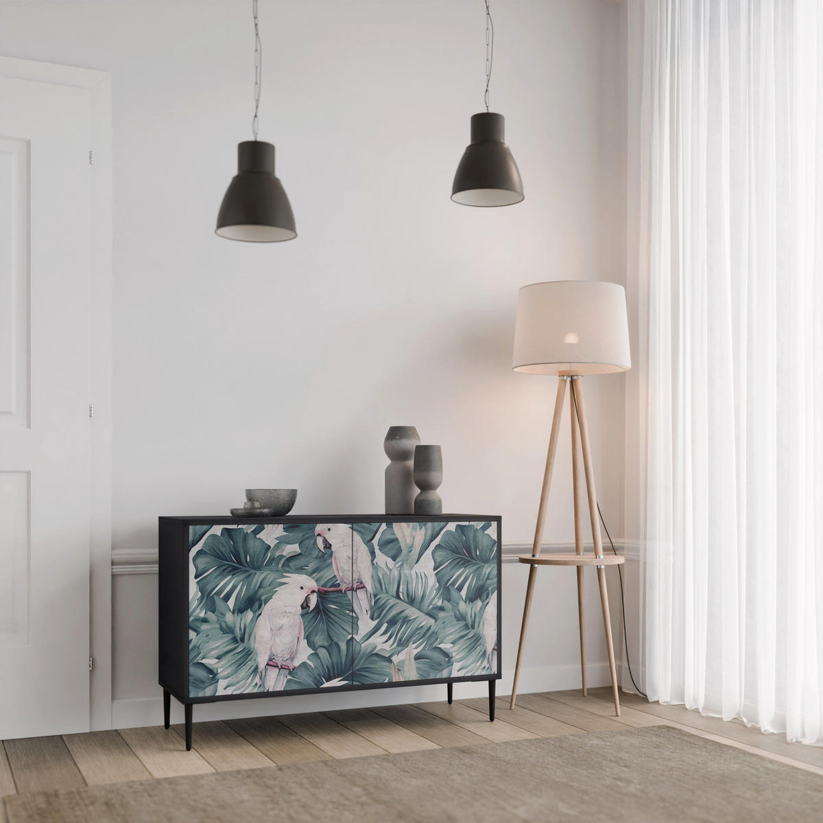 SIDEBOARD POPINJAY LOOK, Eicheneffekt, 111x42x77,5 cm, 2 Türen - Eichefarben/Buchefarben, Holzwerkstoff/Buchenholz (111/77.5/42cm) - SpaceRebels