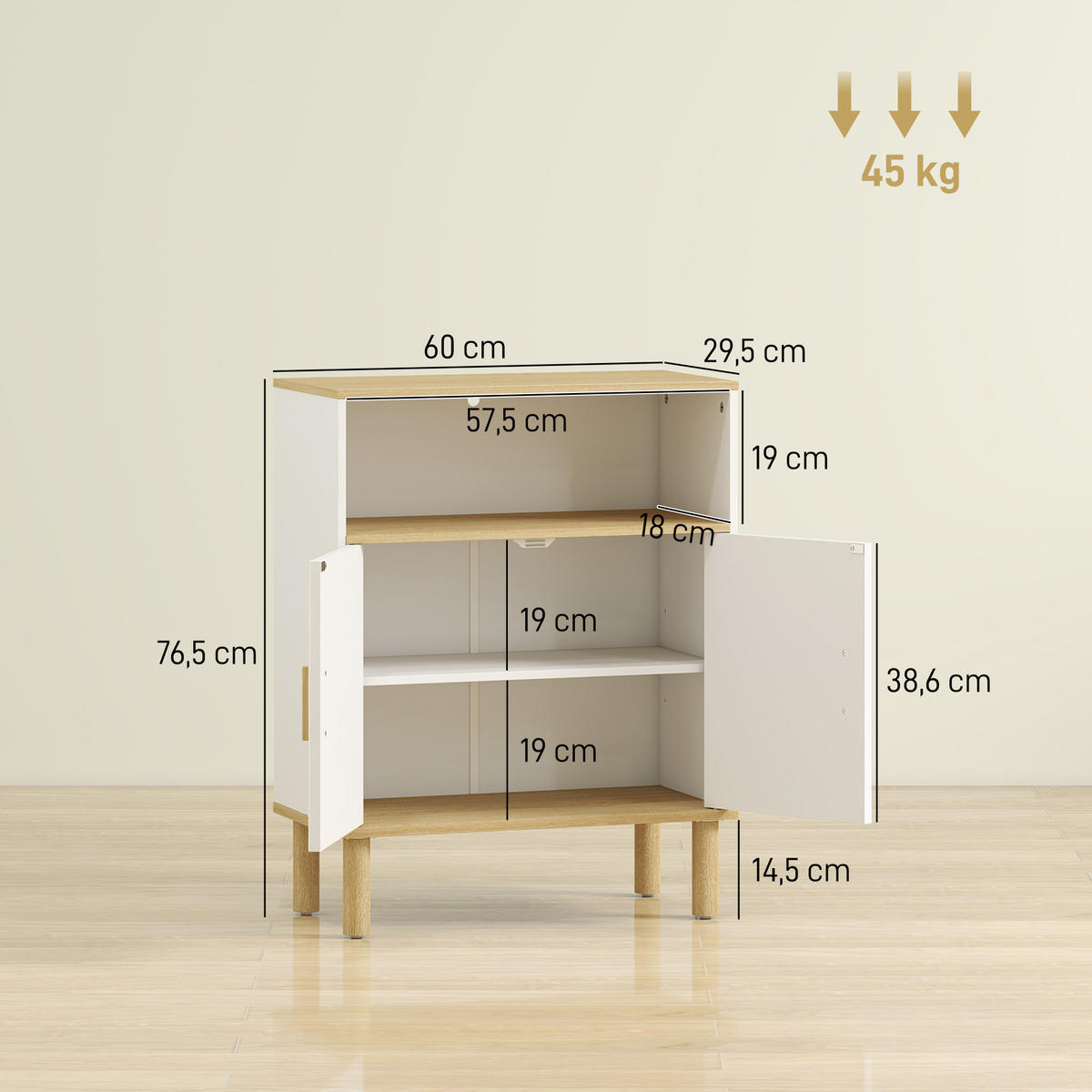 BADMÖBEL DE-17355 ausziehbarer Wäschekorb, 3-in-1 Natur - Weiß, Holzwerkstoff (60/76.5/29.5cm) - ComfortXL