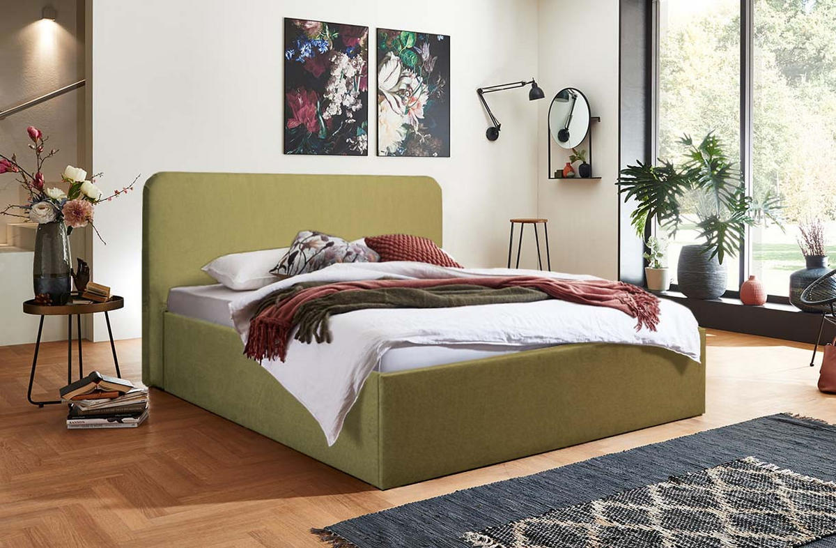 POLSTERBETT Mailand Gold 160 x 200 x 40 cm Stauraum ohne hydraulische Funktion Ohne Matratze und Lattenrost - Goldfarben, Holz (160/200cm) - Halmon Schlafkomfort Betten 