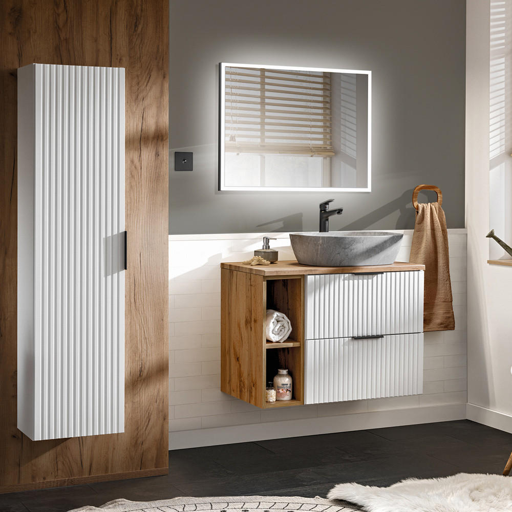 BADMÖBEL-SET 3-TLG. Adelaide-56 - Weiß, Holzwerkstoff (314/140/47cm) - Lomado
