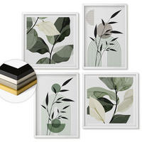 WANDBILDER 4er-Set - 50x50 cm & 40x60 cm Weißer Rahmen - Boho-Pflanzenkompositionen - Weiß, Kunststoff (50/50cm) - ArtPrintCave