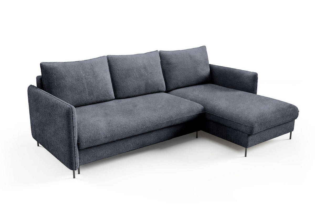 ECKSOFA Belis Boucle in Dunkelblau, Schlafsofa - Dunkelblau, Holzwerkstoff/Textil (216/165cm) - Bettso
