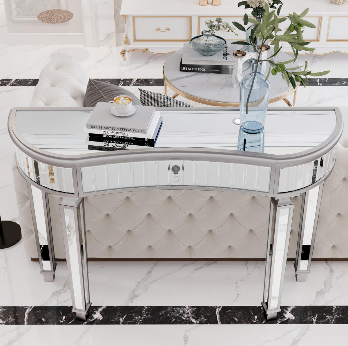 KONSOLENTISCH 120/38/78 cm grau silber aus Glas MDF mit Schublade - Silberfarben, Holzwerkstoff (120/38/78cm) - OKWISH