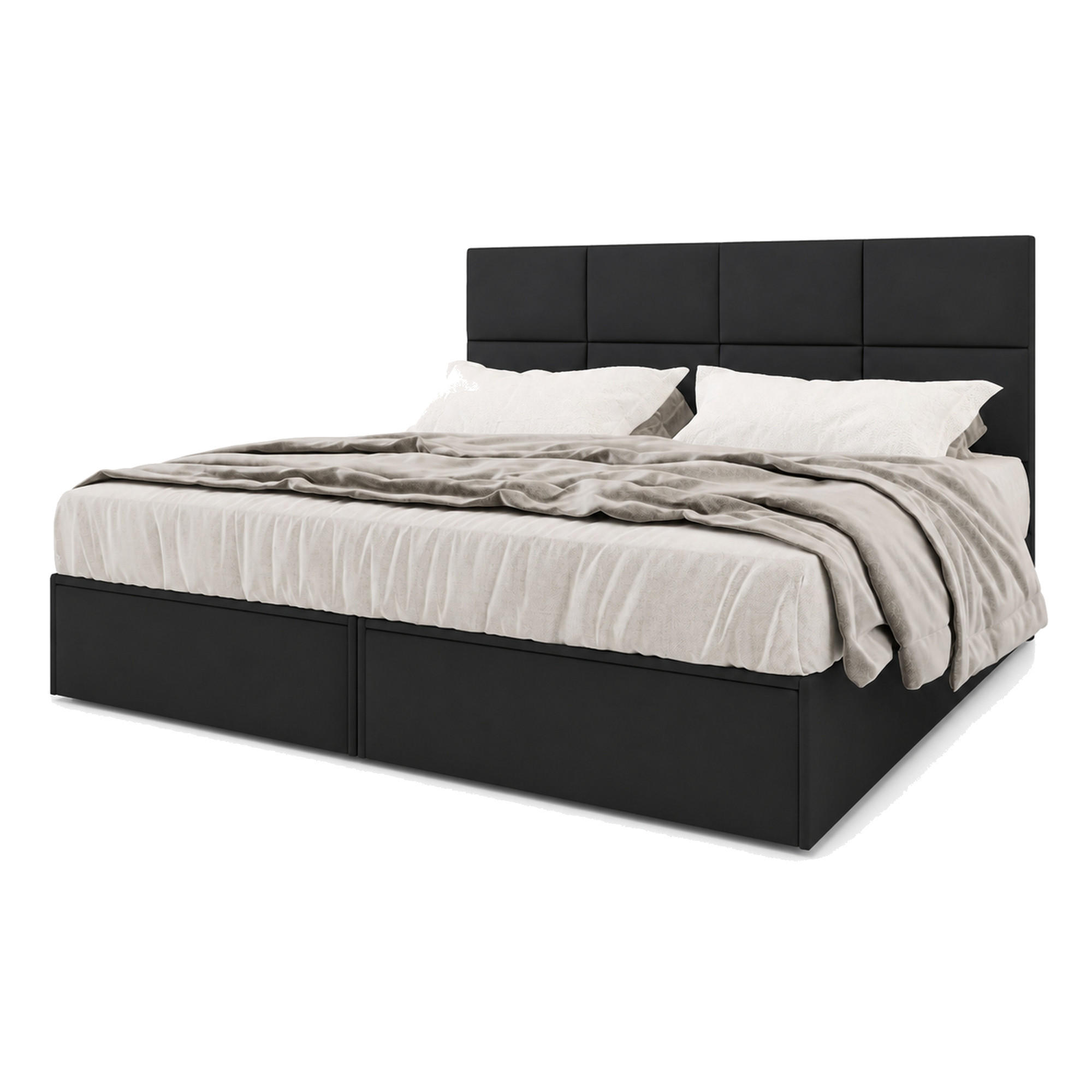 BOXBETT 180x200 cm, GARDA, Bettkasten und Taschenmatratze, Elegant Topper und Schubladen, Schwarz - Schwarz, Holzwerkstoff/Kunststoff (180/200cm) - Trada