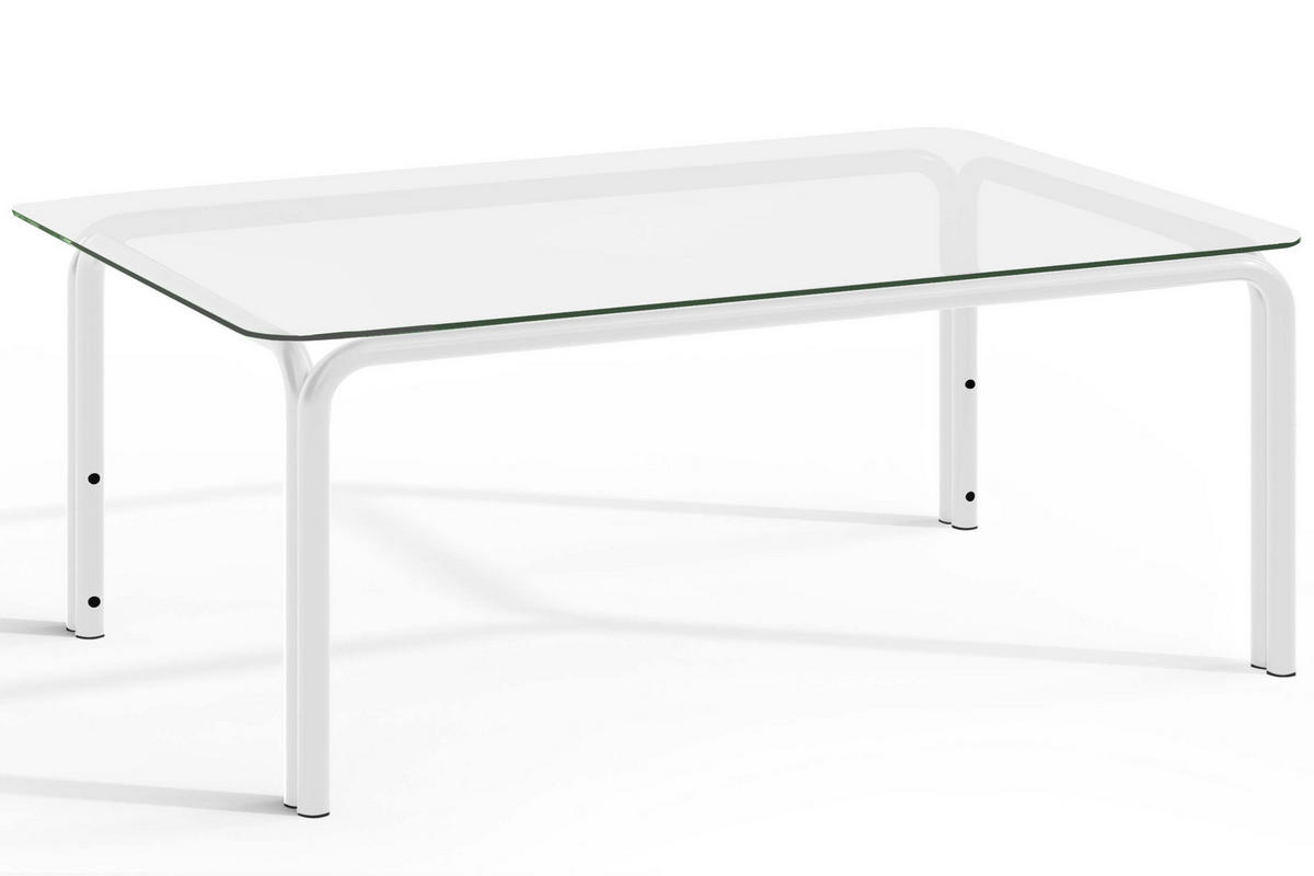 GARTENMÖBELSET RAMBE 4-tlg. 1x Tisch 2x Sessel 1x Sofa 3-Sitzer, mit Auflage, Stahlrahmen, LOFT-STIL, Weiß/Beige - Beige/Weiß, Textil/Metall - KONSIMO®