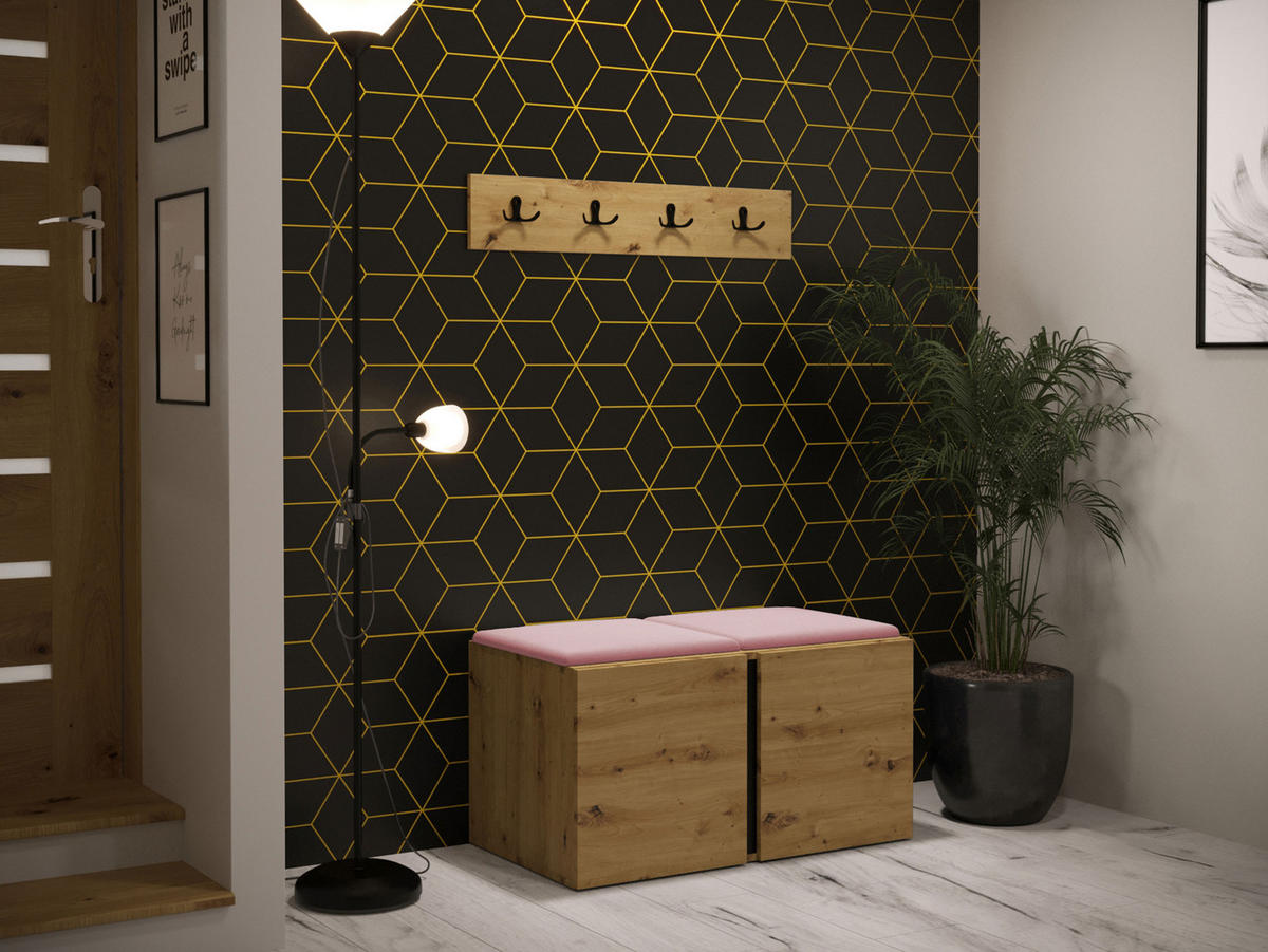 GARDEROBEN-SET Orion VI - Eiche Artisan/Rosa, Holzwerkstoff/Kunststoff (84/42/46cm) - MIRJAN24