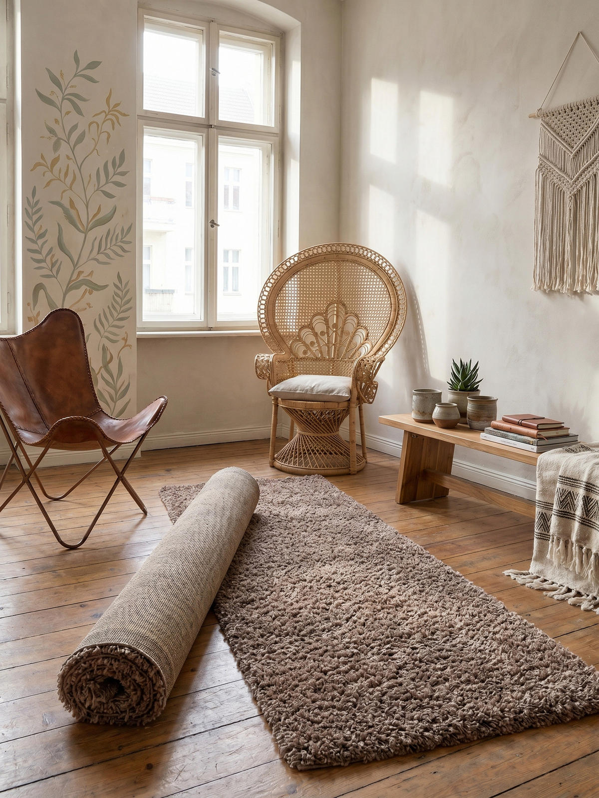 TEPPICH Hochflor Unifarben Polypropylen Wohnzimmer Shaggy Mokka Läufer 60x110 - Braun, Textil (60/110cm) - KADIMA DESIGN