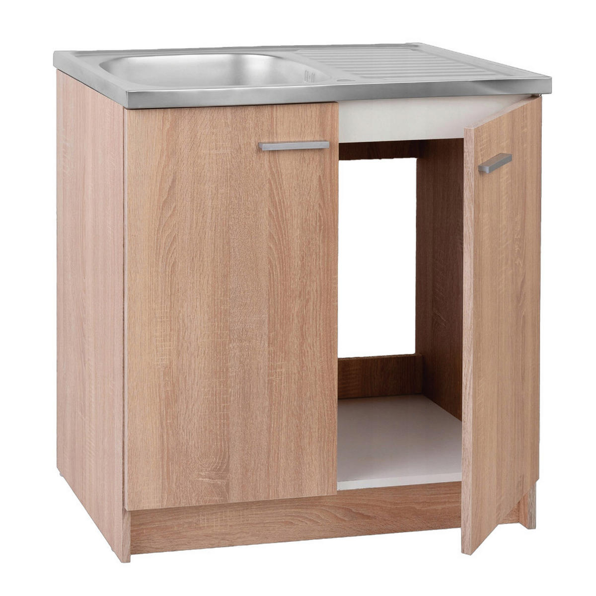 SPÜLUNTERSCHRANK 80cm mit Spüle + Armatur Sonoma Eiche - Sonoma Eiche, Holzwerkstoff (80/81/46cm) - Stamar