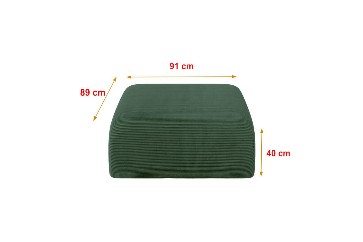 POUF MIRA-PUF 91x89x40 Grün cm Cord Modular Sitzhocker - Salbeigrün/Schwarz, Holzwerkstoff/Kunststoff (91/40/89cm) - ALTDECOR