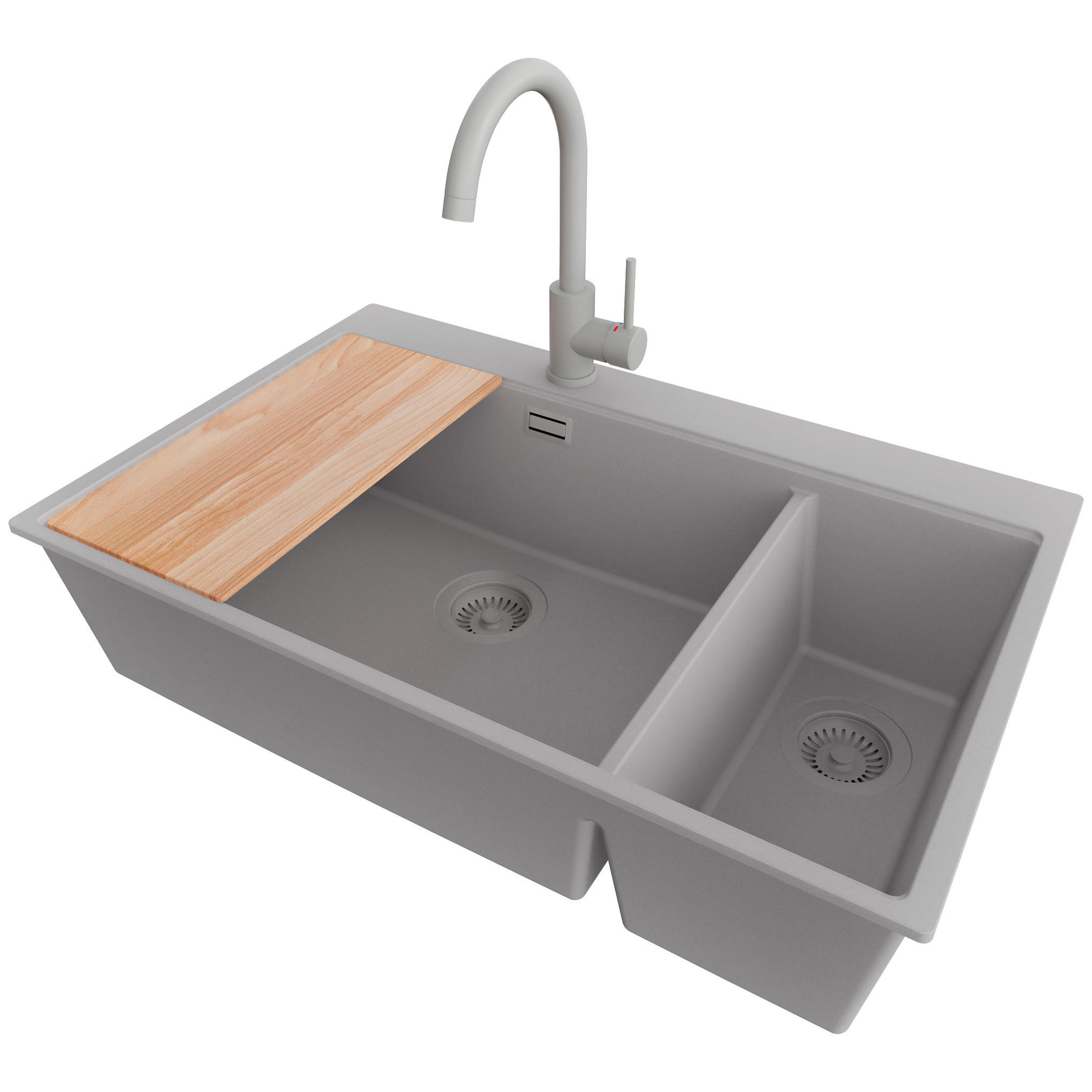 GRANITSPÜLE Oslo Duo, 2-er set Grau 78/50 cm 2 Becken + Küchenarmatur 32/20 cm + Ablauf-Set + Schneidebrett ab 80er Unterschrank - Beige/Grau, Kunststoff (78/20/50cm) - Primagran