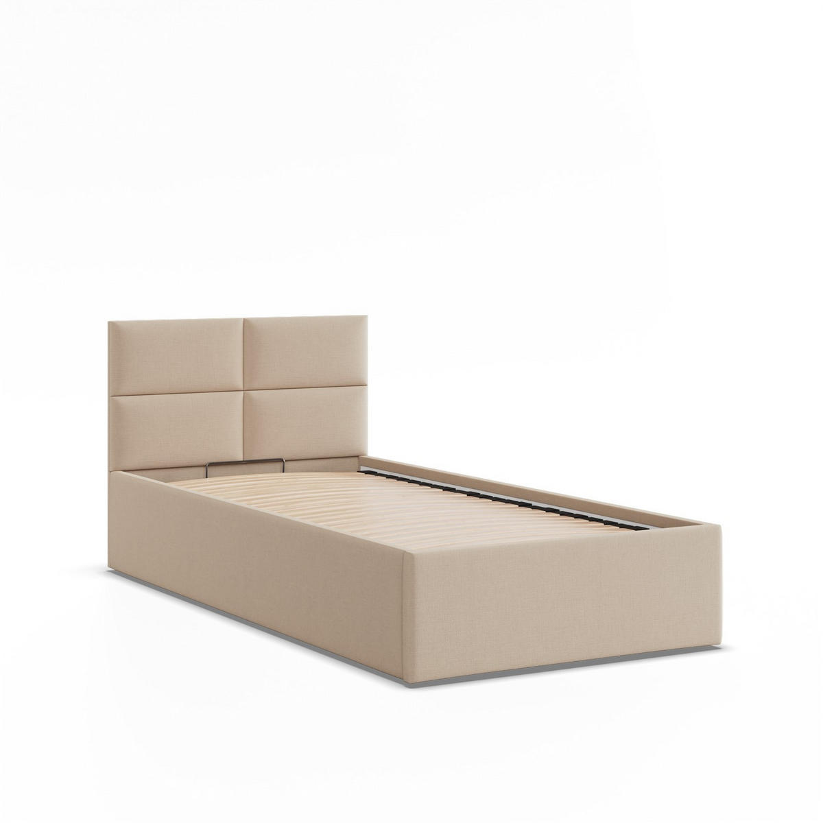 POLSTERBETT MIT KOPFTEIL 90x200 mit Bettkasten BORGO, Beige - Beige, Textil (90/200cm) - Mebligo