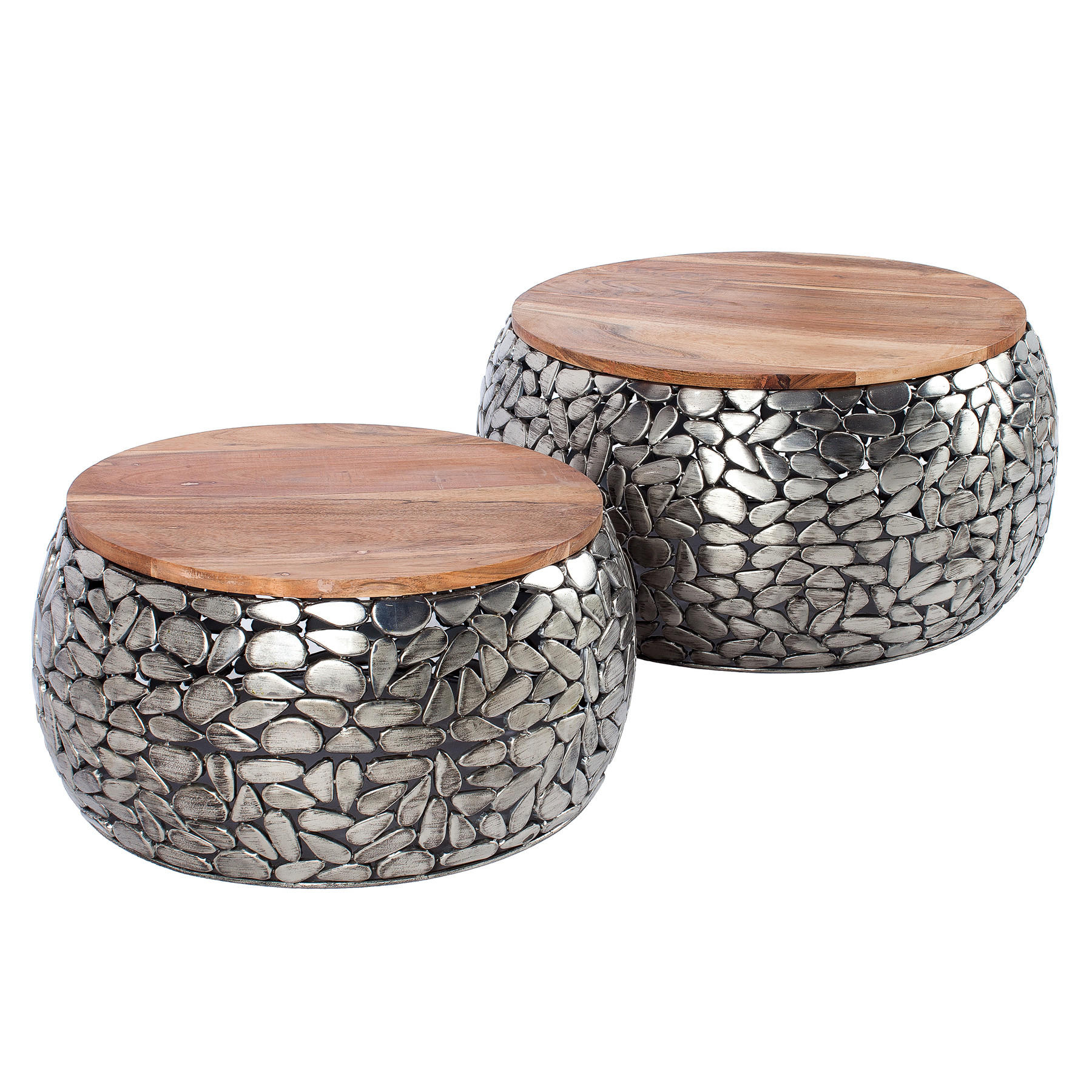 COUCHTISCH STONE MOSAIC Mango Silber 65 cm - Silberfarben/Braun, Holz/Metall (65/65/35cm) - riess-ambiente