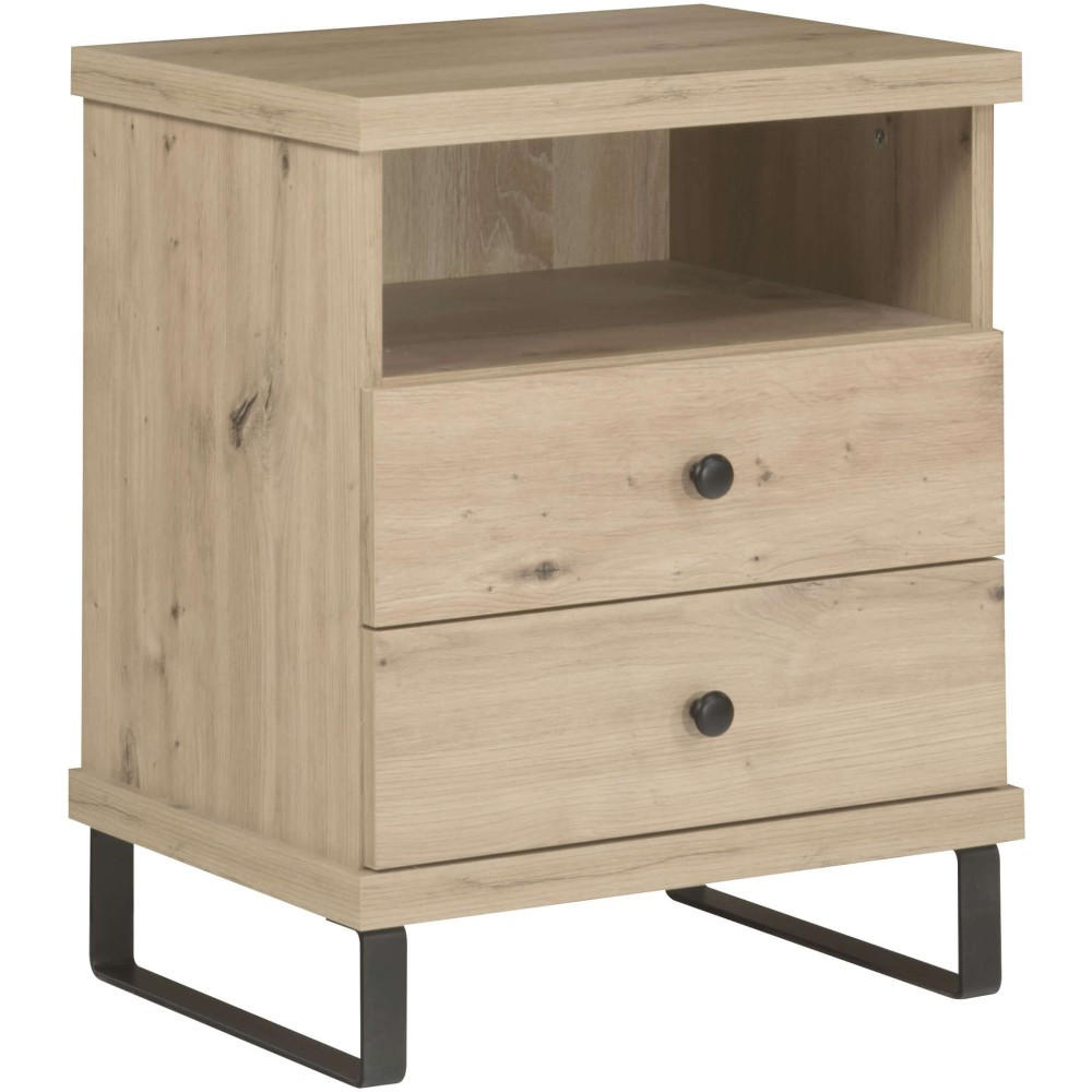 NACHTTISCH Caya mit zwei Schubladen und Metallbeinen, Eiche Artisan - Schwarz/Eiche Artisan, Holzwerkstoff/Metall (48/61/41cm) - Beautysofa