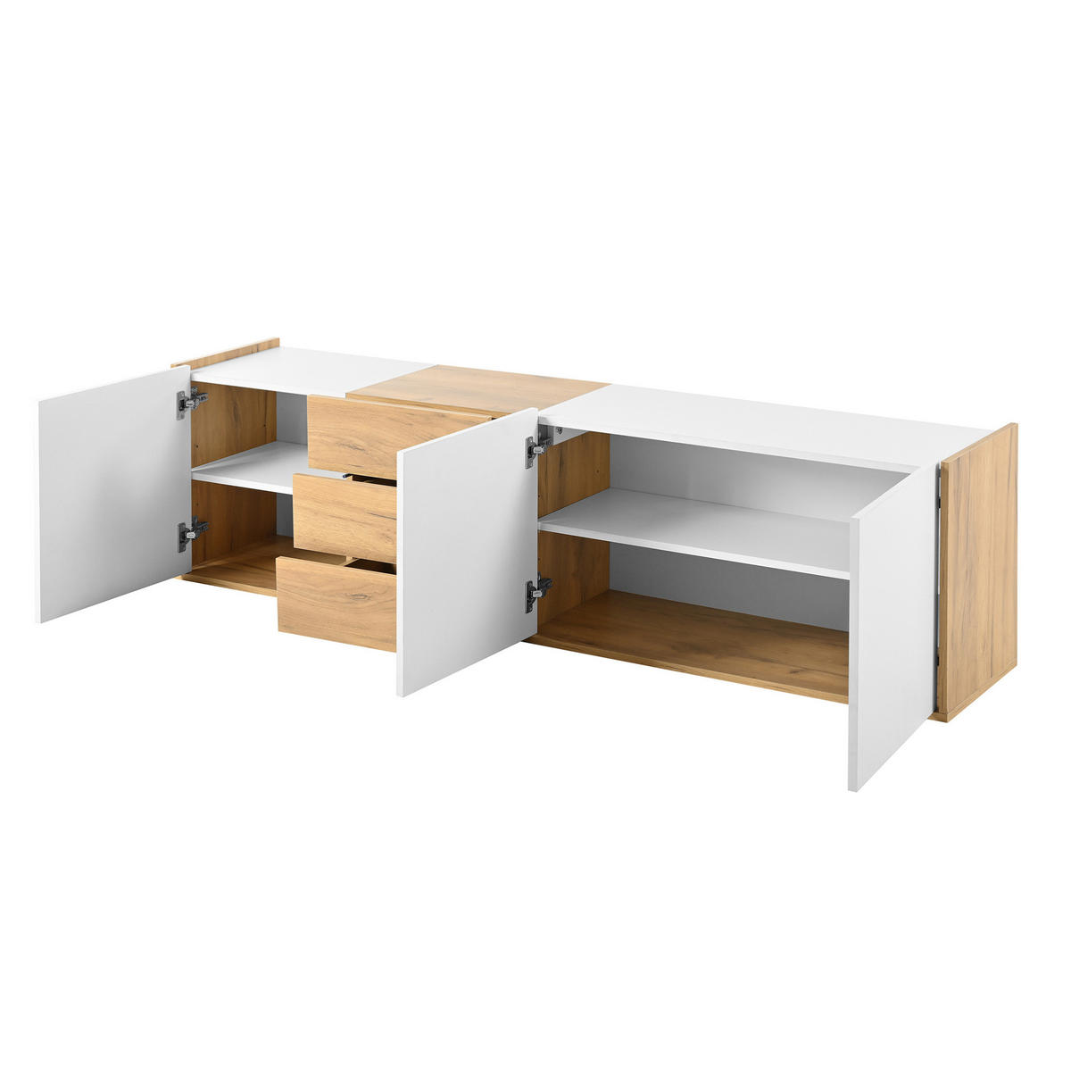 TV-SCHRANK 171,5/35/47 cm mit 3 Türen, 3 Schubladen und verstellbaren Einlegeböden, Weiß/Holzfarben - Weiß, Holzwerkstoff (171.5/47/35cm) - Redom