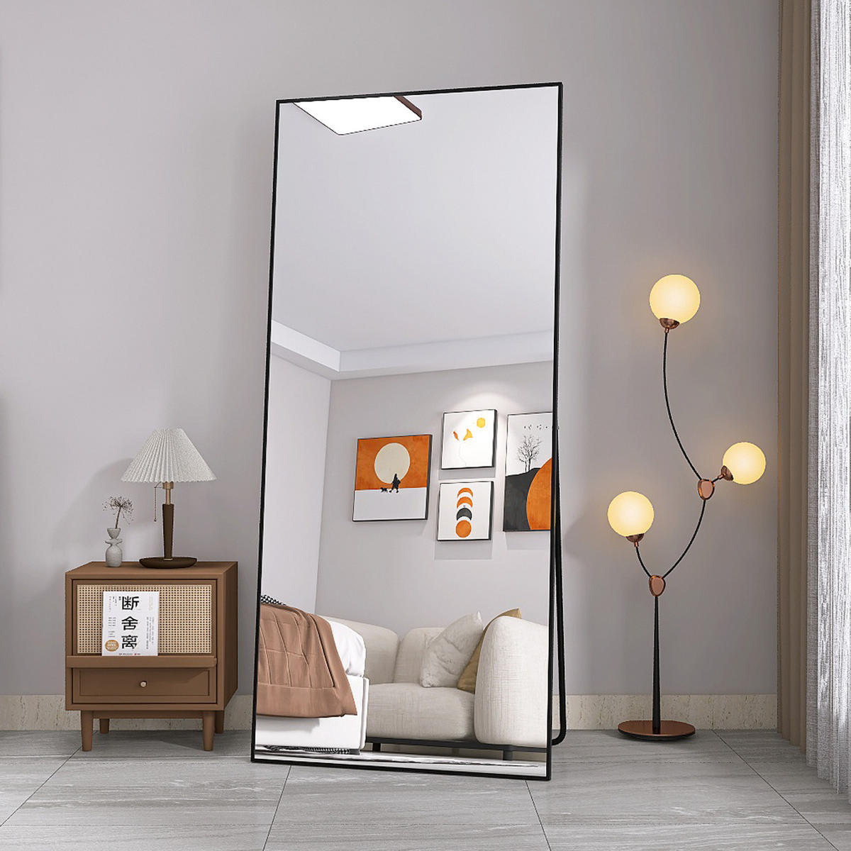 STANDSPIEGEL 180x80 cm – Freistehend & Wandmontage, Aluminiumlegierung Schwarzer - Schwarz, Glas/Metall (80/180/180cm)