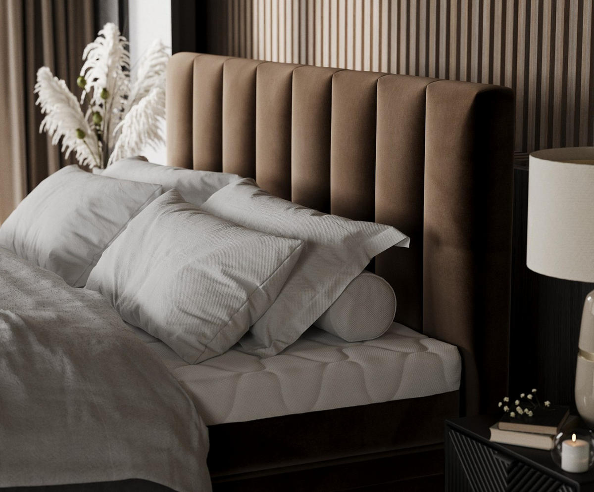 BOXBETT Lume 200/200 cm Braun im Kronos Stoff - Schwarz/Braun, Holz/Holzwerkstoff (200/200cm) - AltaBeds