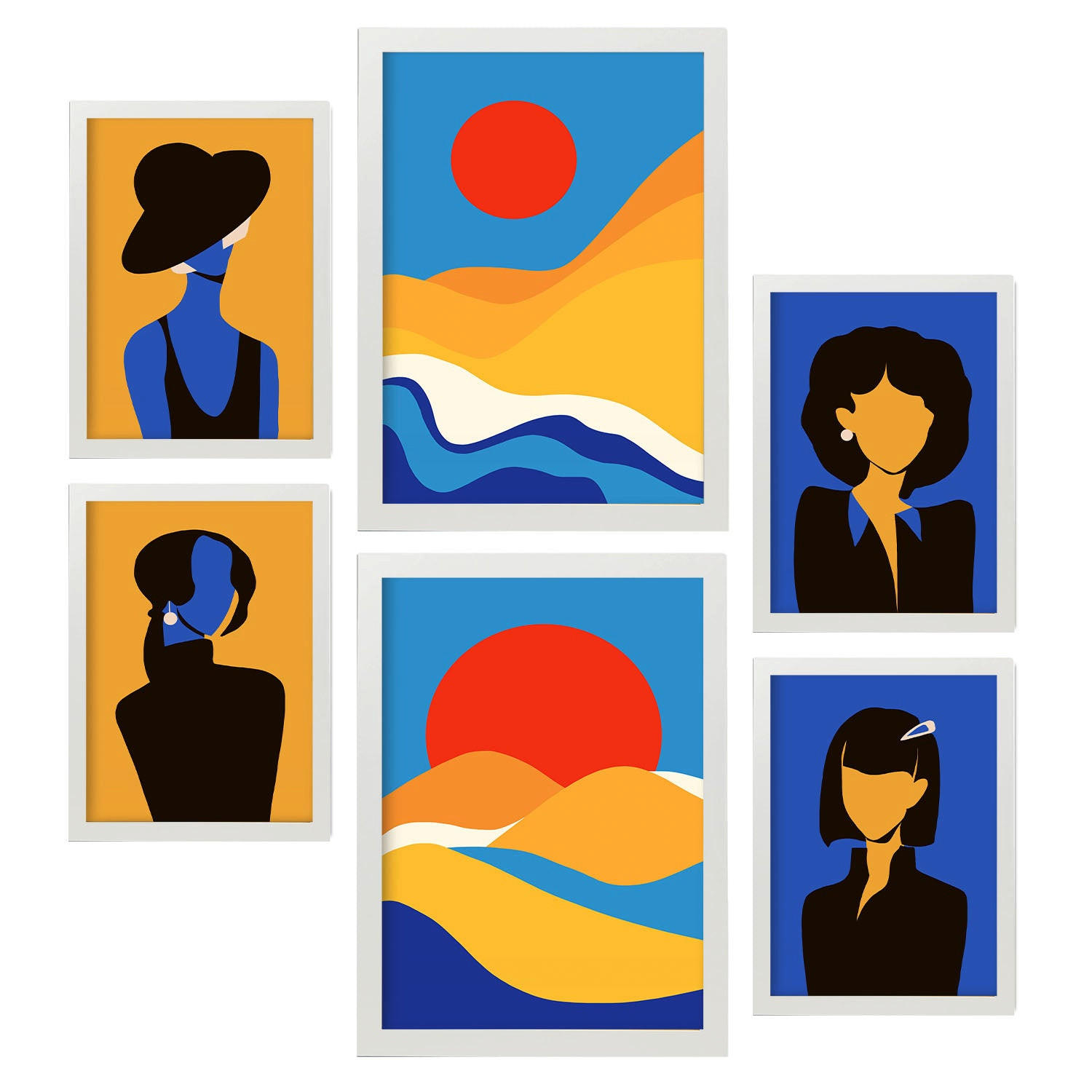 POSTER Set Mit 6 Wüstenjungen In Weibliche Zusammenfassung Ästhetische Dekorative Gemälde Für Ihr Wohnzimmer Zuhause A3 & A4 Weißer Rahmen - Weiß, Papier (29/3cm) - Nacnic