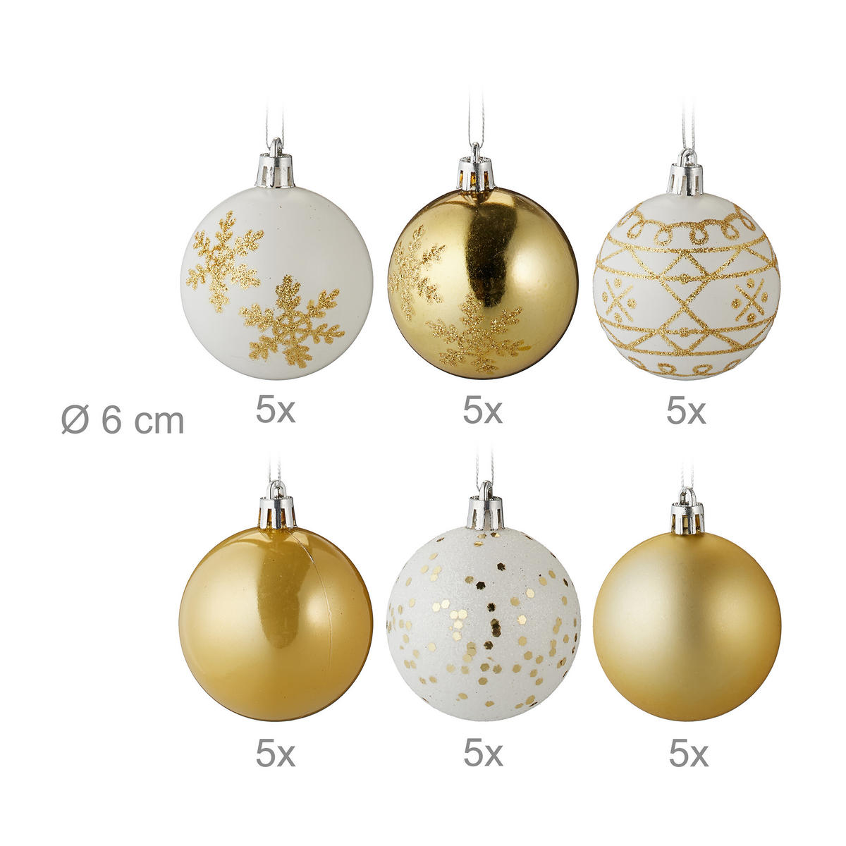 30-TLG.WEIHNACHTSKUGELN-SET - Multicolor, Kunststoff (6/7/6cm) - Relaxdays